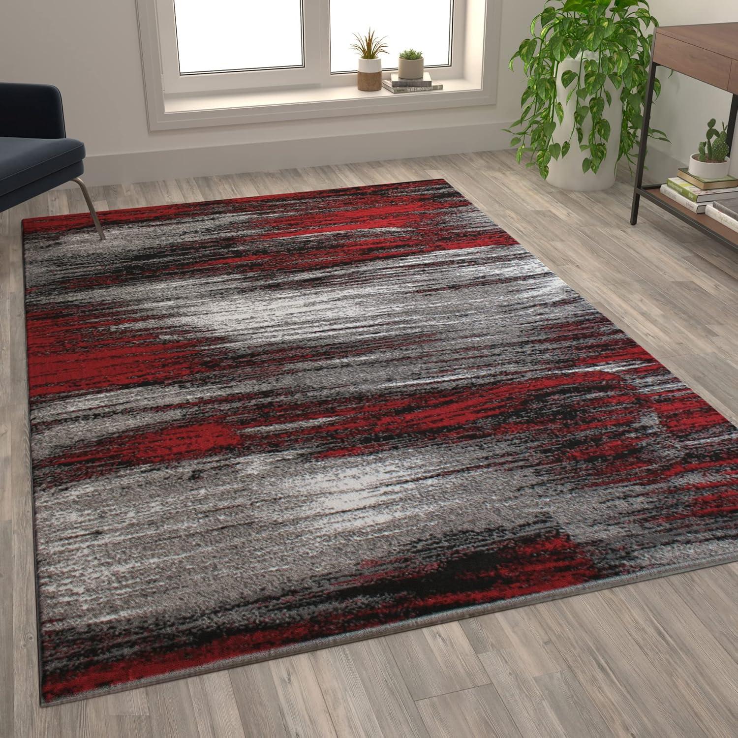 Red and Gray Abstract 6' x 9' Synthetic Area Rug