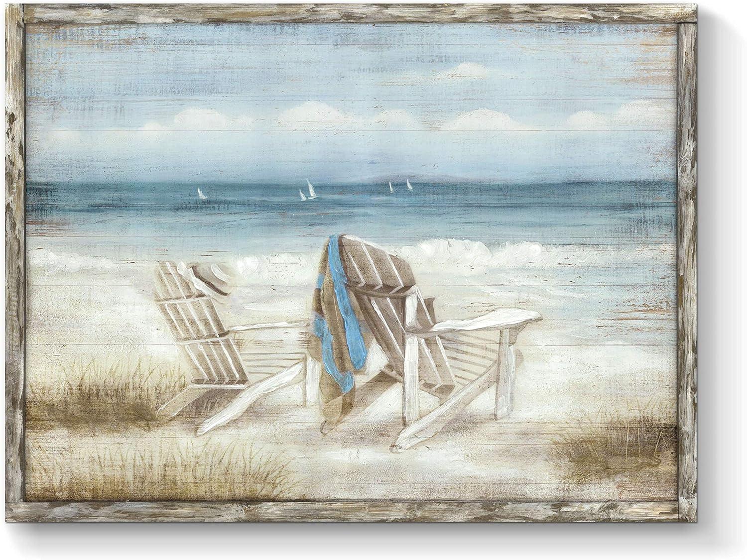 Coastal Abstract Seascape Canvas with Beach Chairs, 24" x 18"