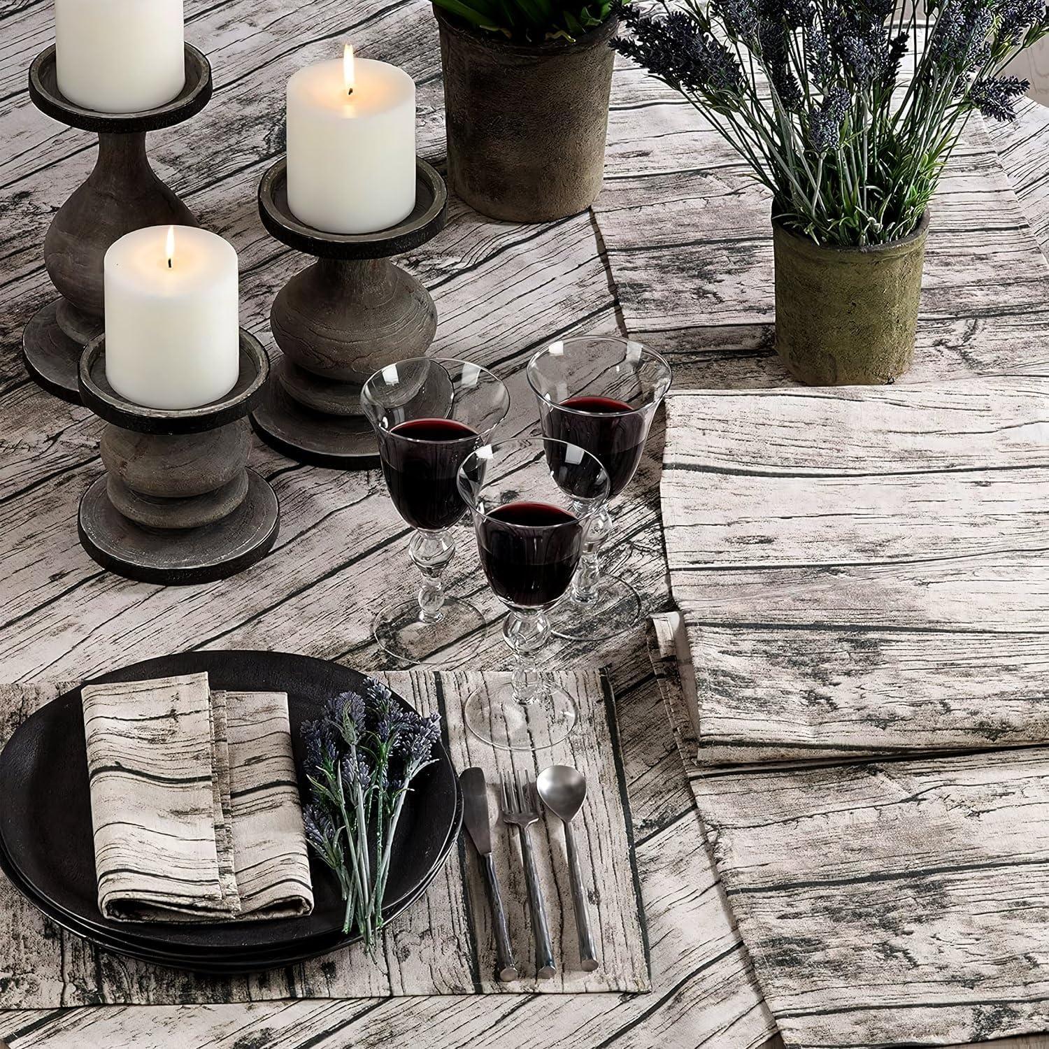 Natural Printed Wood Design Cotton Table Runner