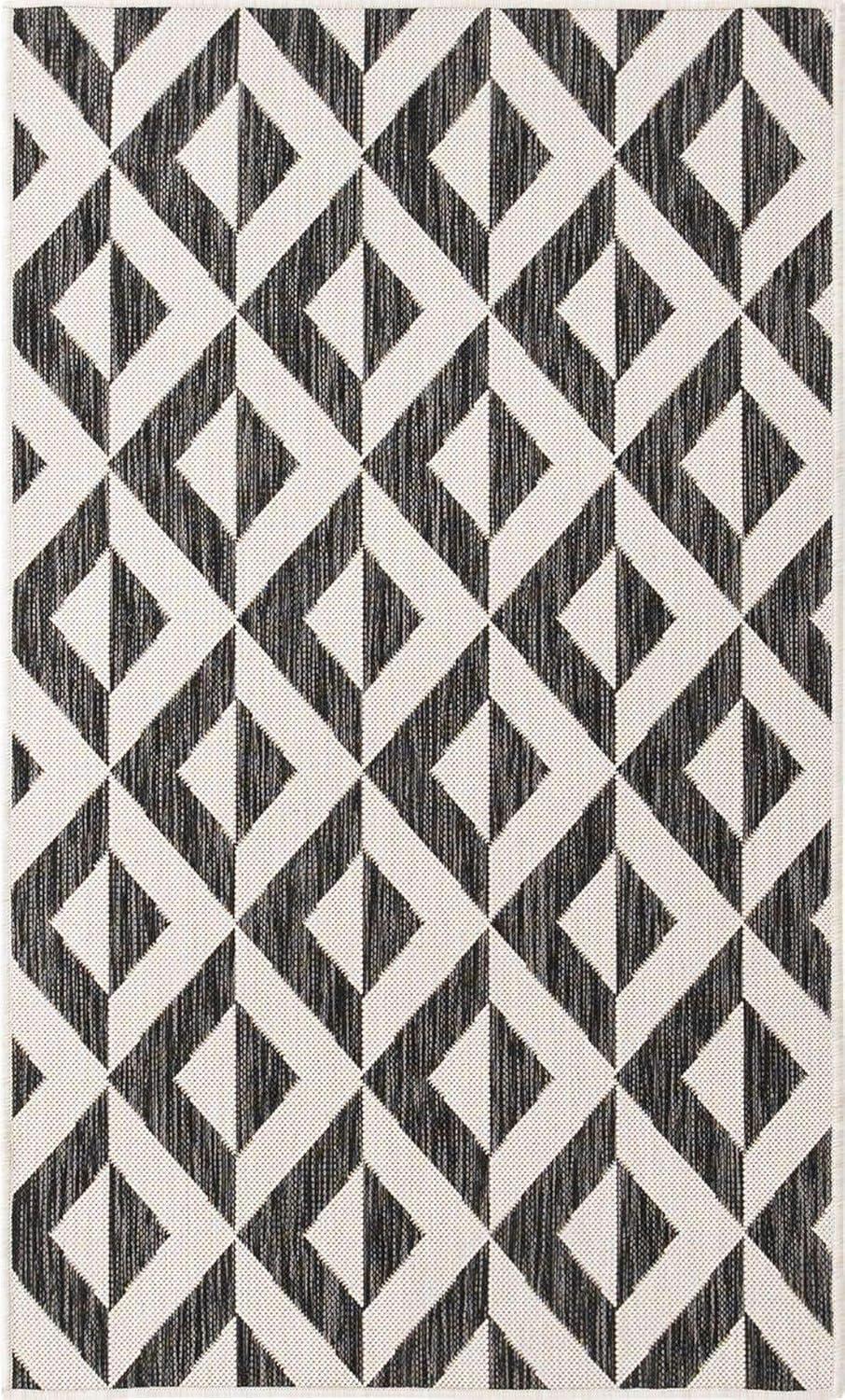 Charcoal and Ivory Geometric Outdoor Area Rug