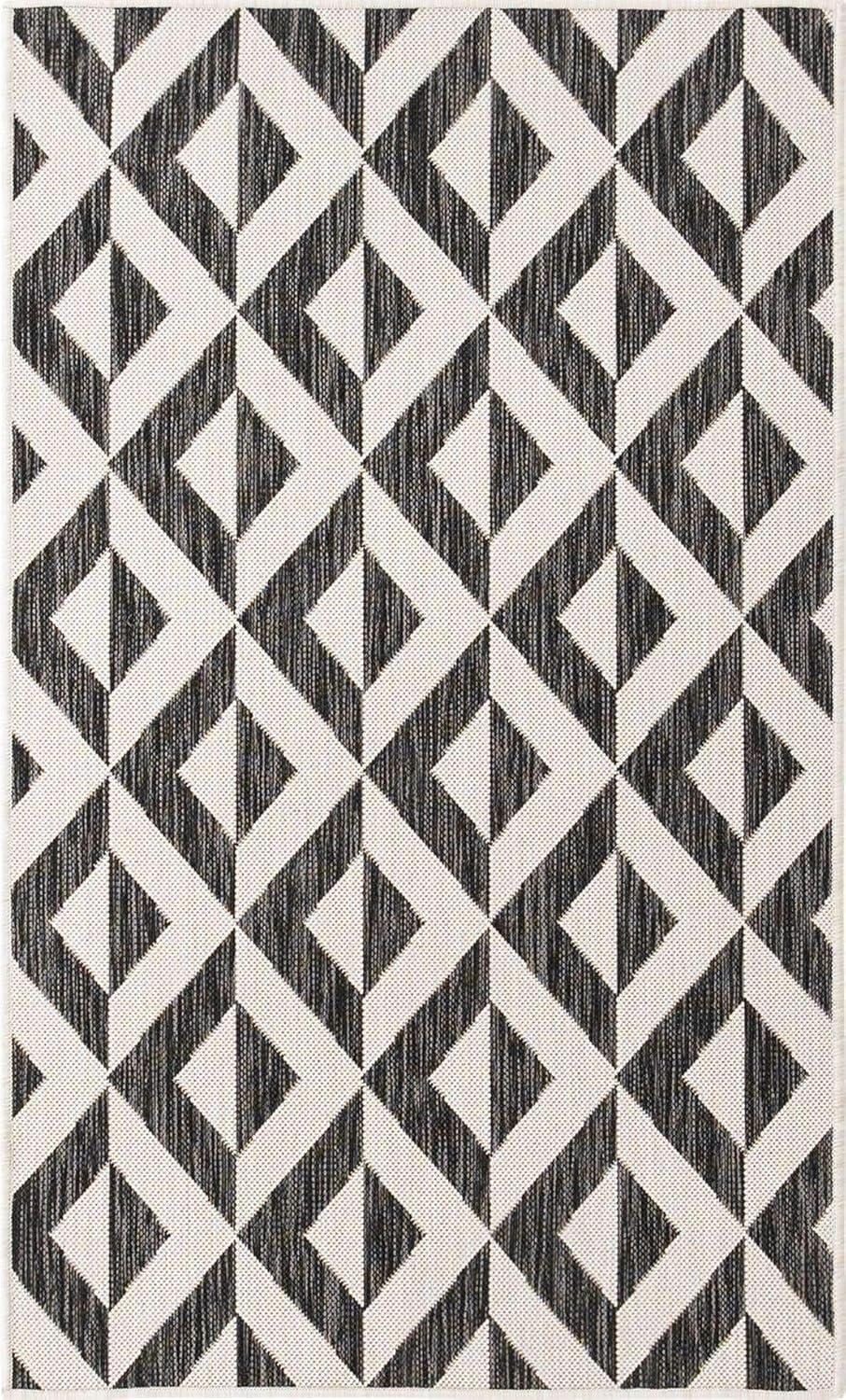 Rugs.com Jill Zarin Outdoor Collection Rug – 3' 3 x 5' 3 Charcoal Gray Flatweave Rug Perfect For Entryways, Kitchens, Breakfast Nooks, Accent Pieces