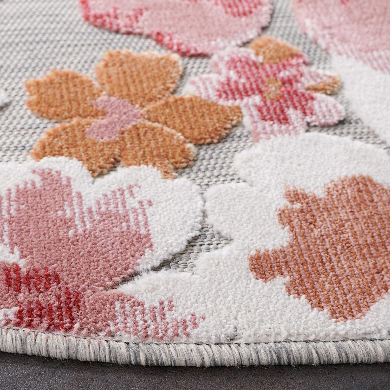 Cabana CBN488 Loomed Indoor/Outdoor Area Rug - Grey/Rose - 6'5"x6'5" Round - Safavieh
