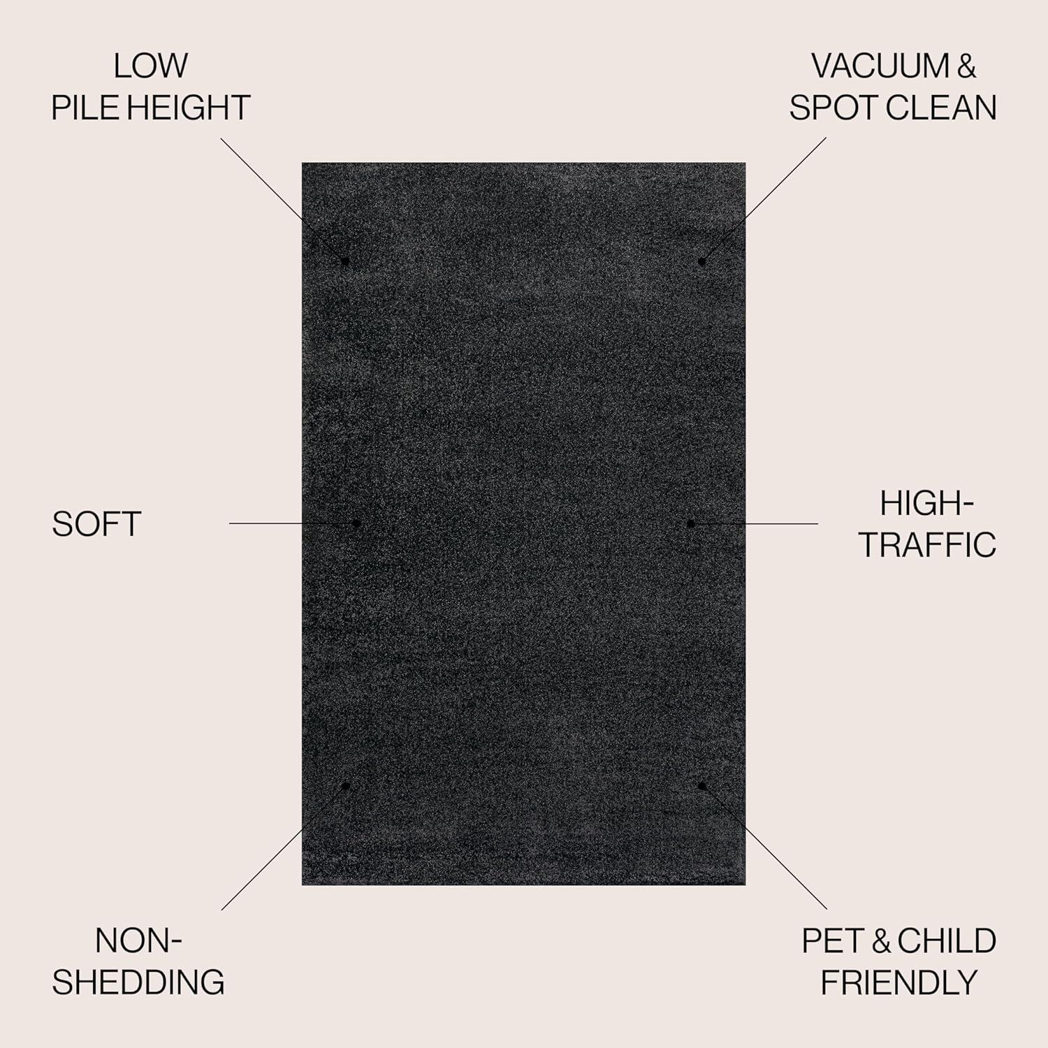 Black Synthetic Low-Pile Square Area Rug 6'2"