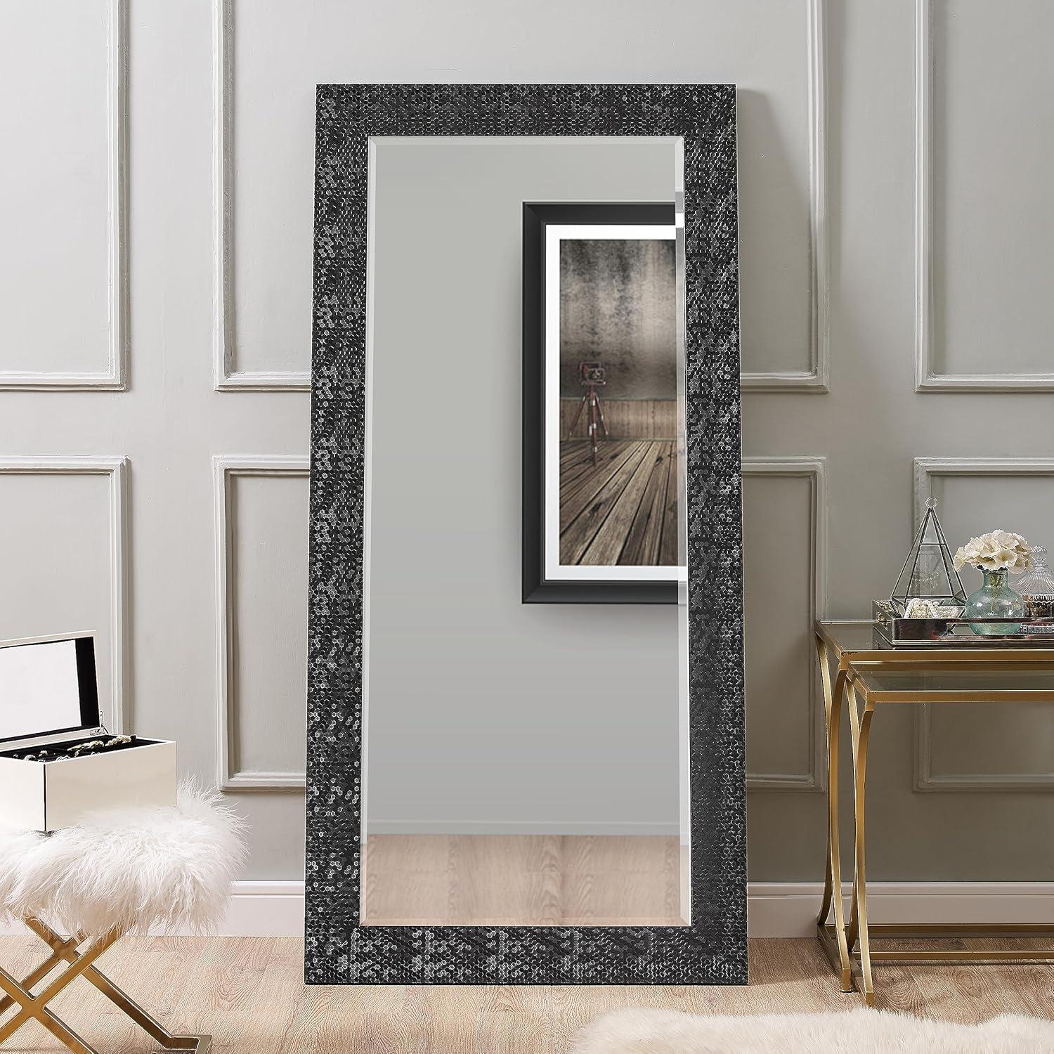 Home Imports Emporium Mosaic Style Full Length Mirror Standing Hanging/Leaning Against Wall, Large Rectangle Free Standing Full Body Dressing Mirror