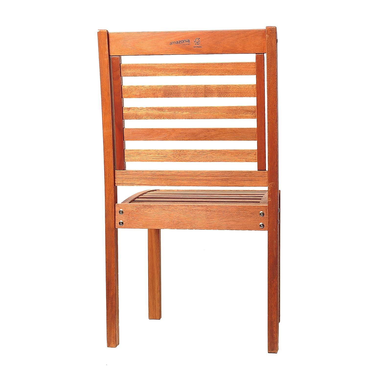 Amazonia 2-Piece Stackable Eucalyptus Outdoor Chair Set without Arms, Brown