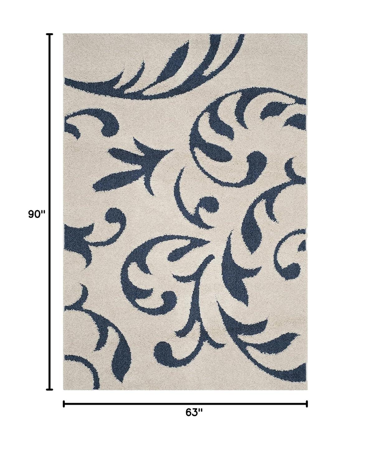 Florida Shag SG468 Power Loomed Indoor Area Rug - Cream/Blue - 5'3"x7'6" - Safavieh