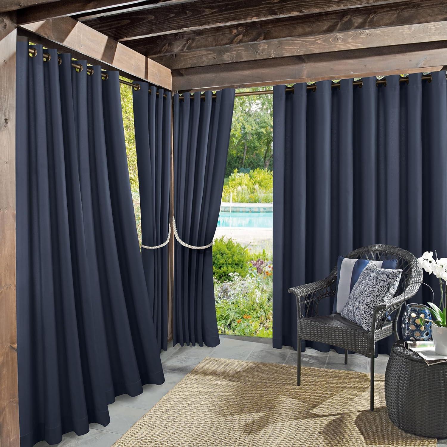 84"x54" Sailor Indoor/Outdoor UV Protectant Room Darkening Grommet Top Curtain Panel Dark Blue - Sun Zero: Living Room & Outdoor Use