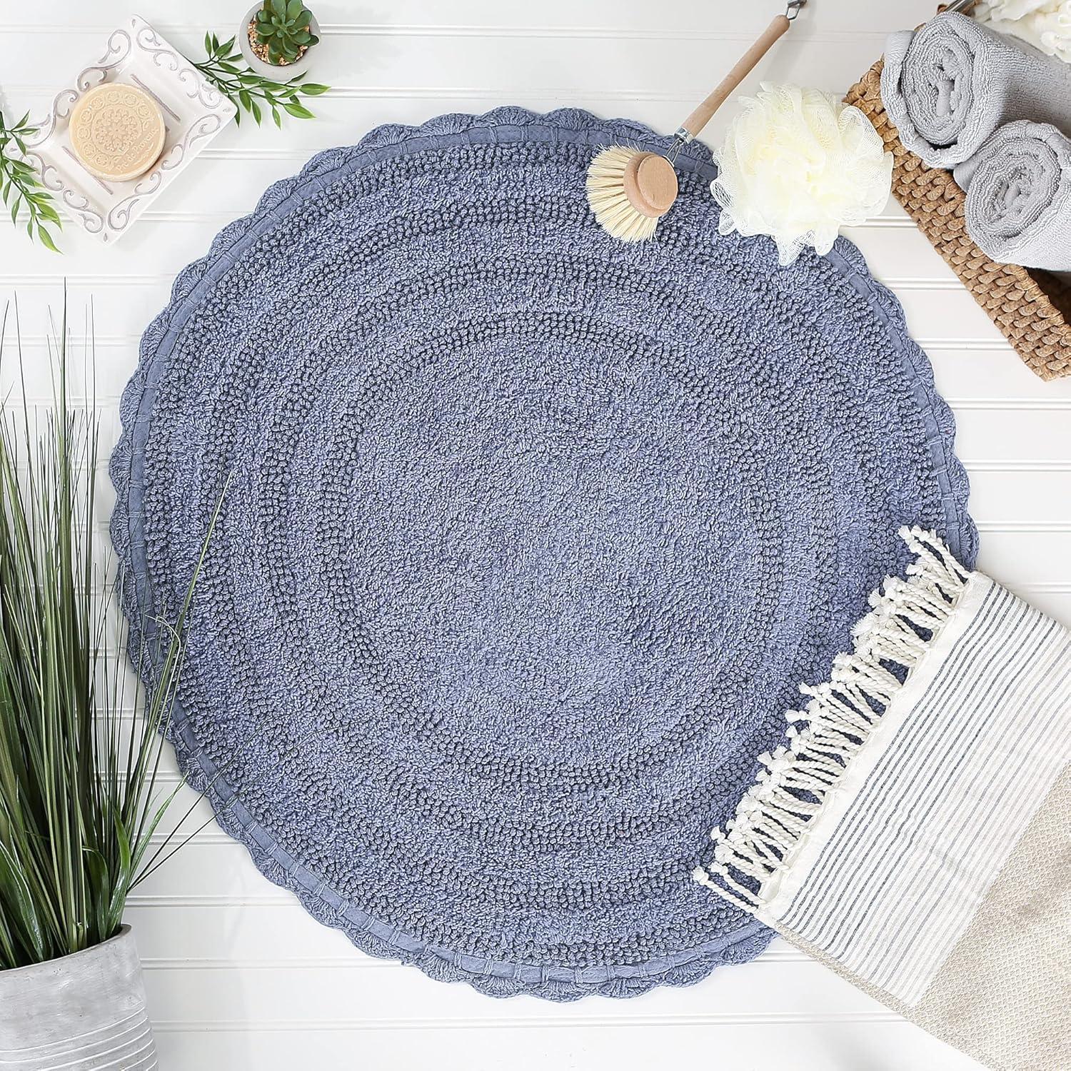 Stonewash Blue Round Crochet Bath Mat