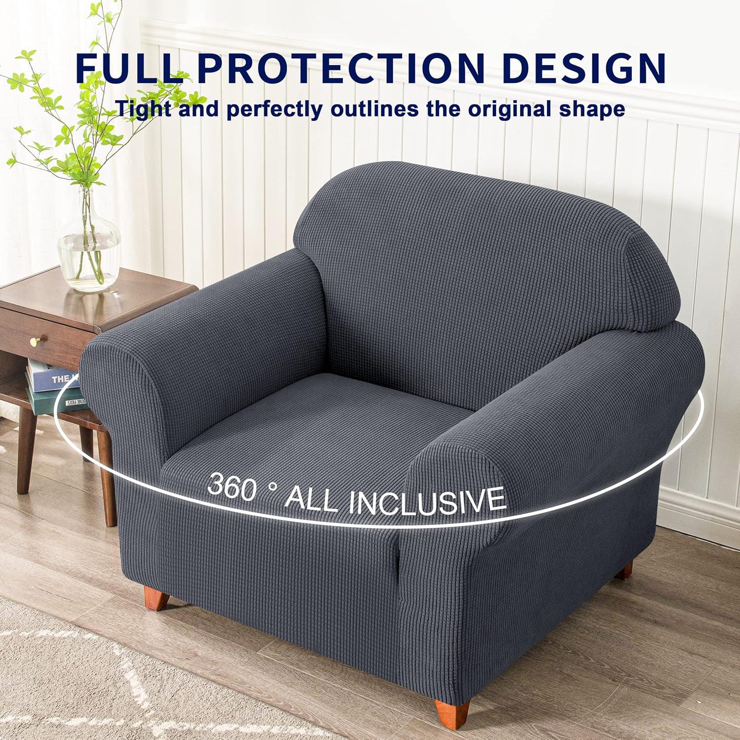 Subrtex Stretch 1-Piece Textured Grid Slipcover Sofa Cover, Gray