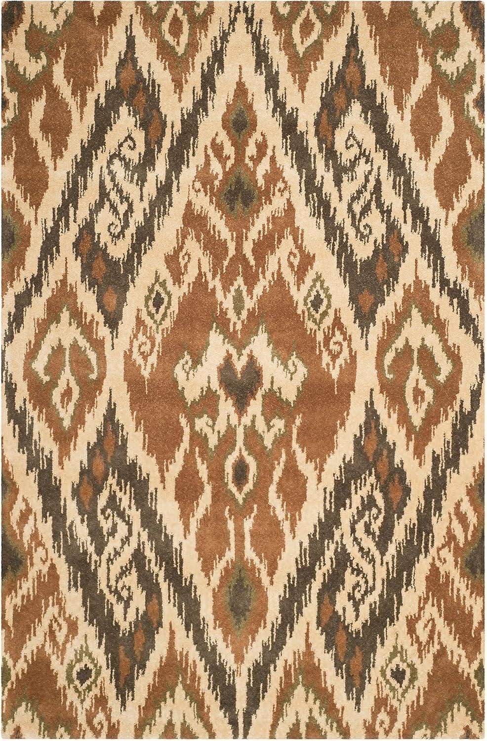 SAFAVIEH Capri Merrilyn Damask Geometric Wool Area Rug, Multi/Brown, 6' x 9'