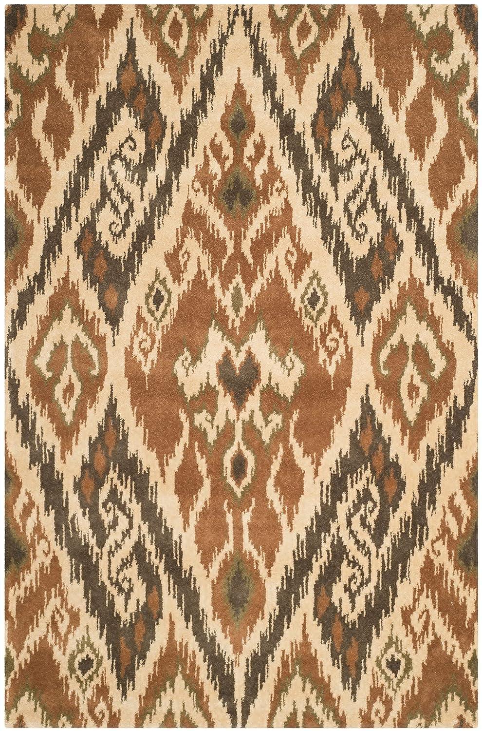 SAFAVIEH Capri Merrilyn Damask Geometric Wool Area Rug, Multi/Brown, 6' x 9'