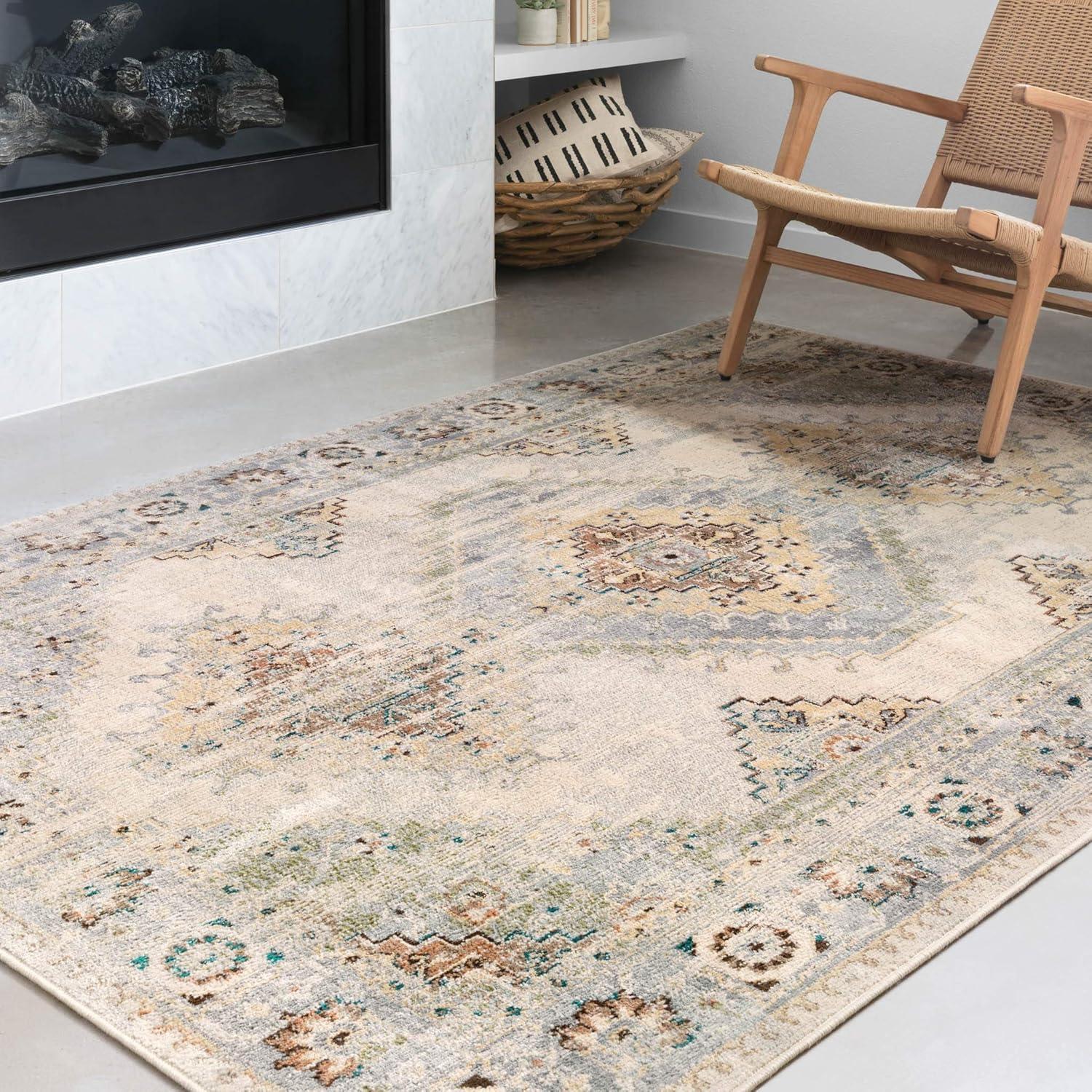 Isadora Oatmeal and Silver 6' x 9' Synthetic Area Rug