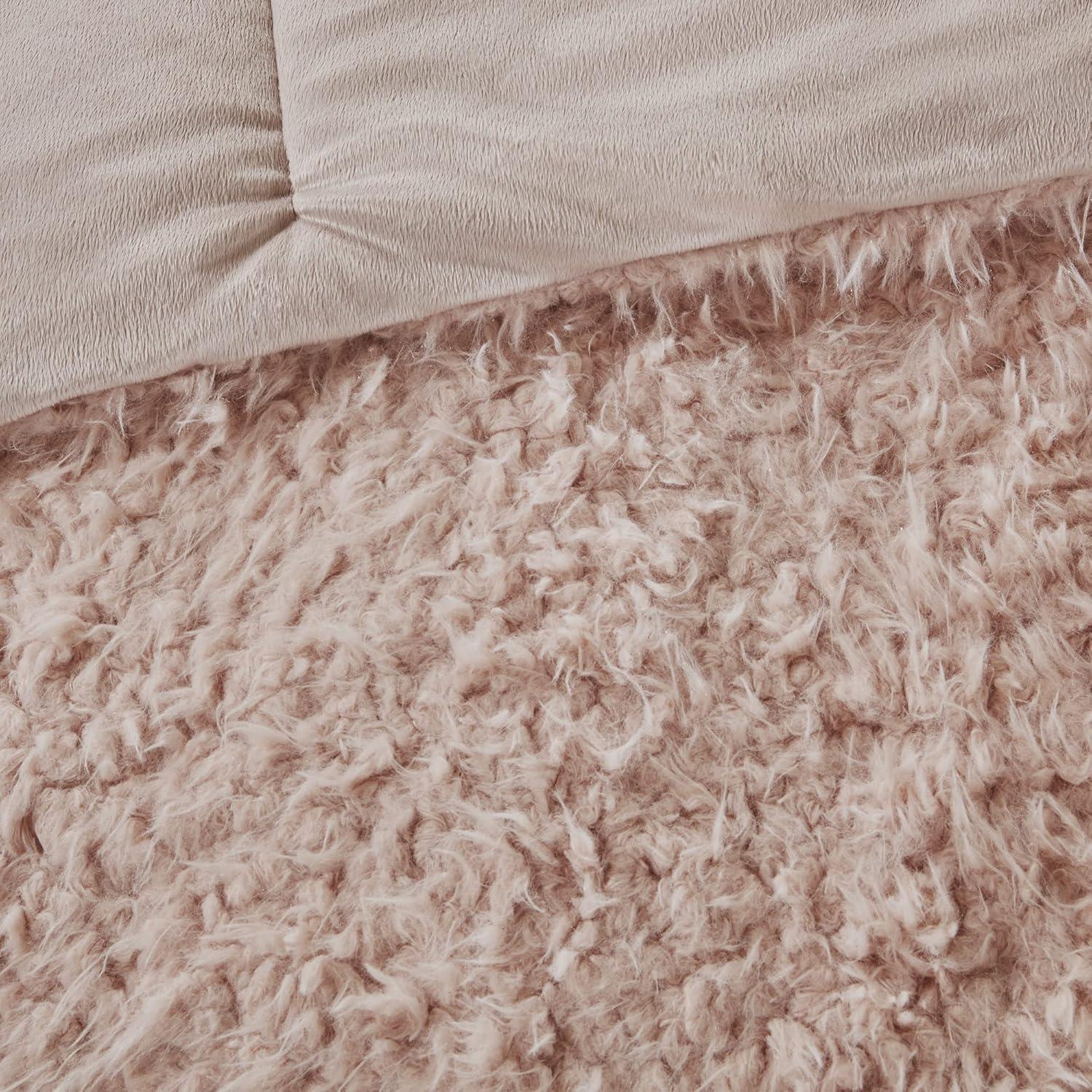 Blush Twin Faux Mohair and Mink Comforter Set