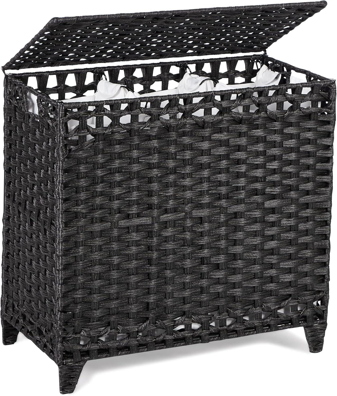 Black Wicker Laundry Hamper with Removable Liner Bags