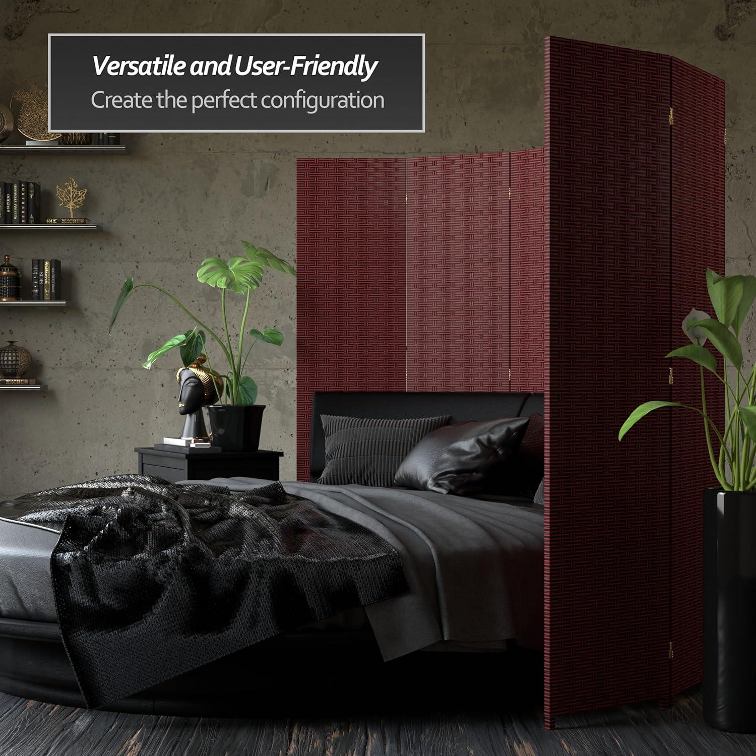 Oriental Furniture 6 ft. Tall Woven Fiber Room Divider - 4 Panel - Red/Black