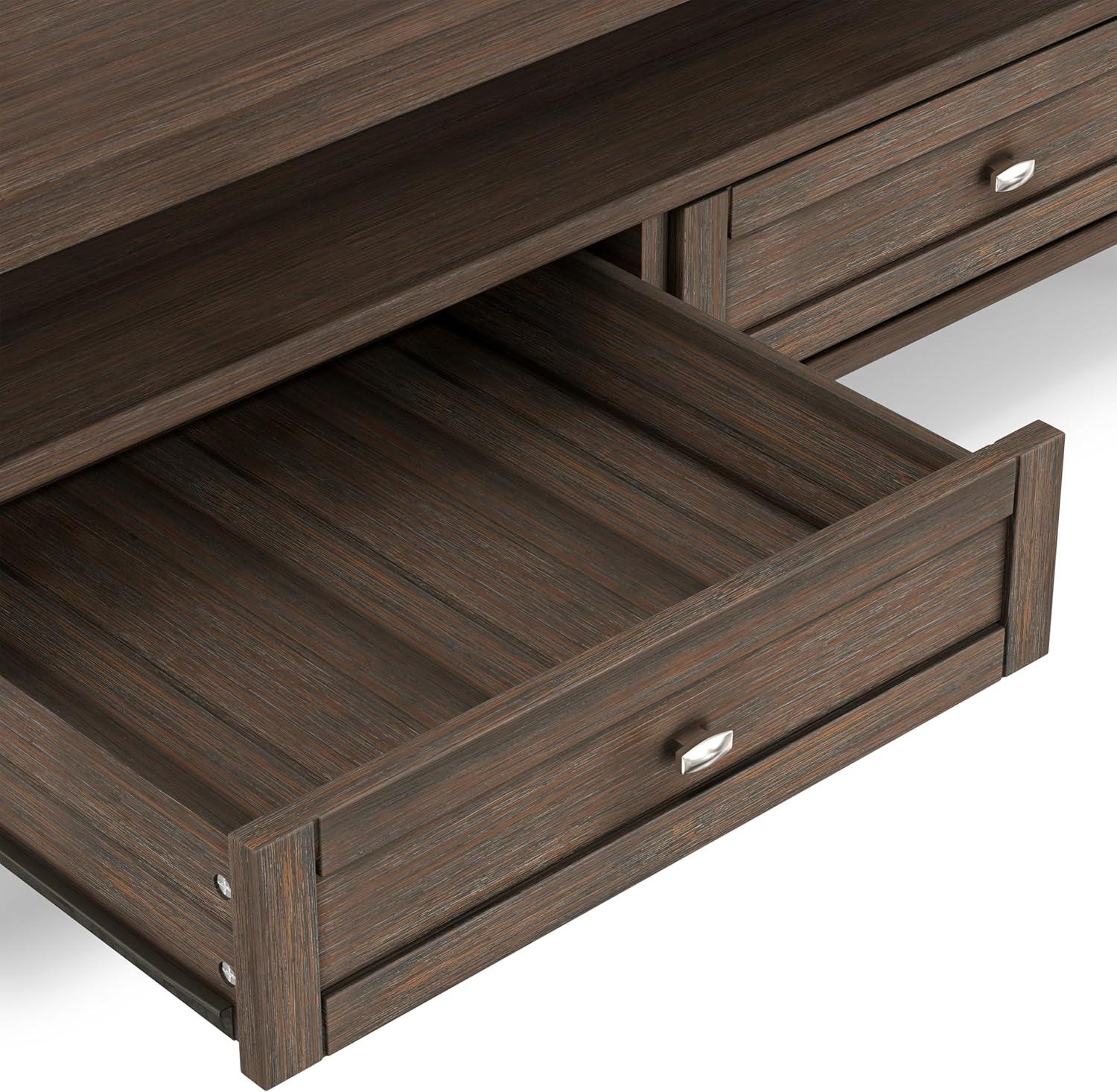 Simpli Home Warm Shaker 48"W Solid Wood Coffee Table with Two Storage Drawers and Open Shelf