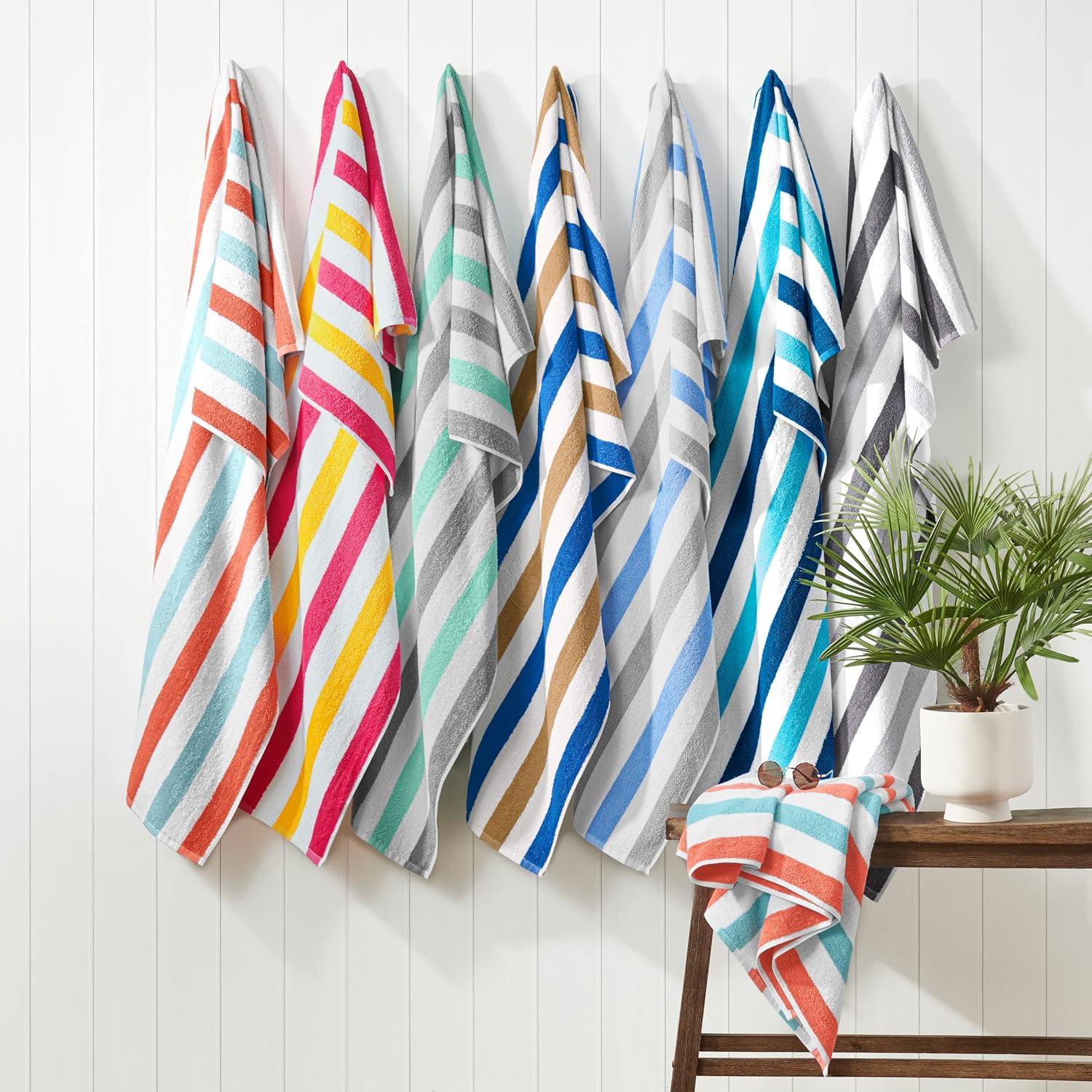 Arkwright Oversized Beach Towels (30x70, 4-Pack), Soft Ringspun Cotton Cabo Cabana Striped Beach Towel, Pool Towel, Bath Towel - Navy/Beige