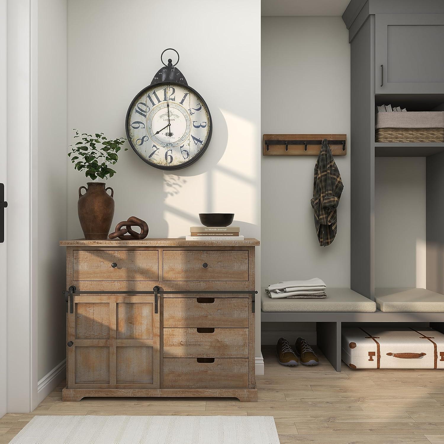 DecMode 20" Black Metal Finial Distressed Pocket Watch Inspired Wall Clock with Beige Clockface