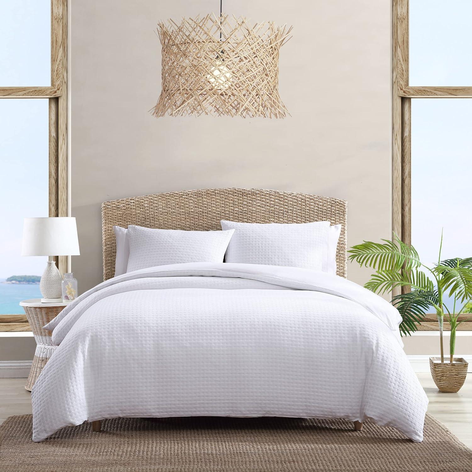 Tommy Bahama Basketweave Solid White Cotton Duvet Cover Set