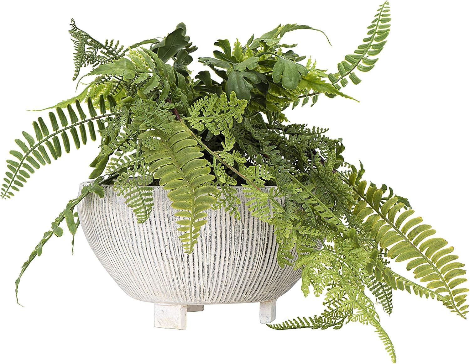 Storied Home Small Footed Terracotta Planter with Fluted Texture Distressed Cream: Indoor 4.5" Hand-Painted Vase