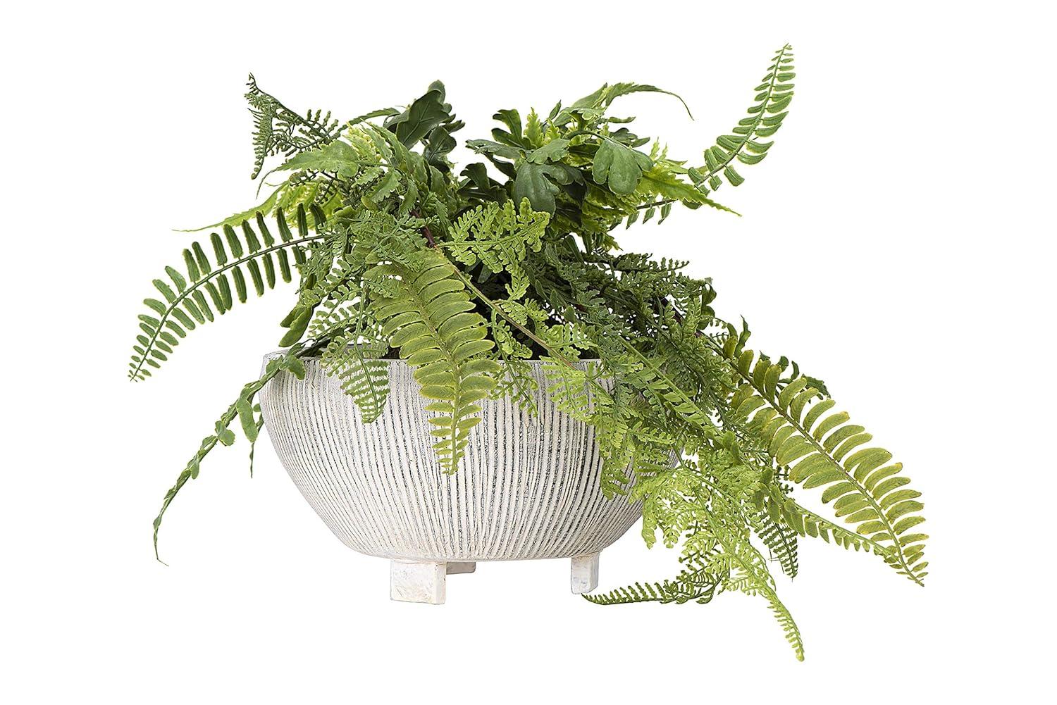 Storied Home Small Footed Terracotta Planter with Fluted Texture Distressed Cream: Indoor 4.5" Hand-Painted Vase