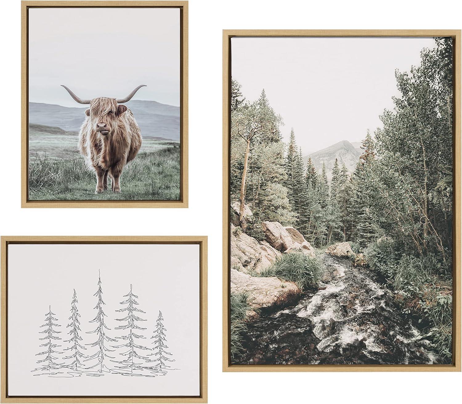 Highland Cow and Mountain Landscape Canvas Art Set