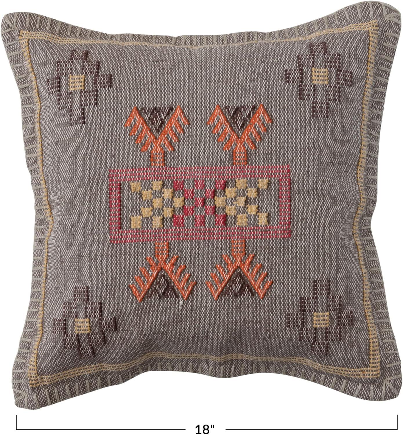 Creative Co-Op Handwoven Cotton Throw Pillow with Geometric Embroidery, Multicolor