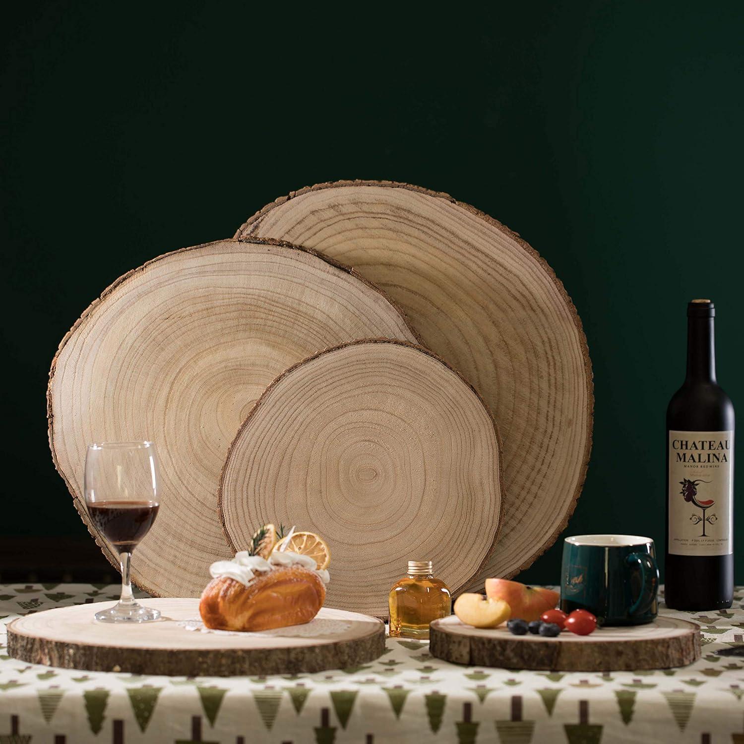 Vintiquewise Barky Natural Wood Slabs Rustic Ornament Slice Tray Table Charger - Set of 5