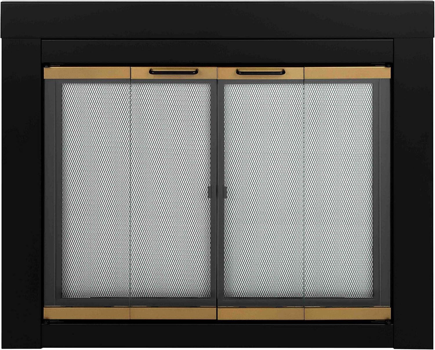 Pleasant Hearth Arrington Black with Gold Trim Fireplace Glass Firescreen Doors- Medium