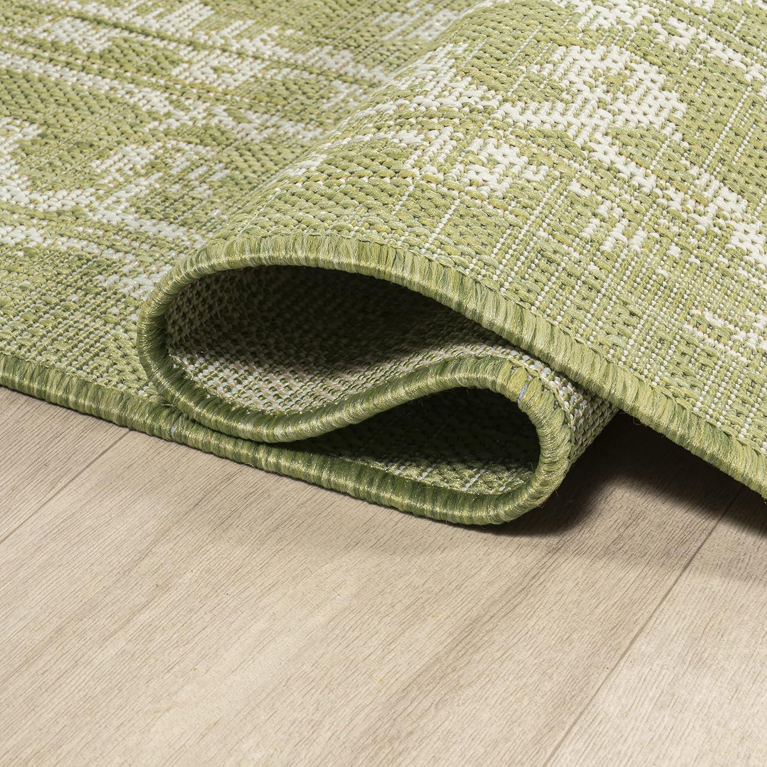 8' x 10' Malta Bohemian Styled Medallion Textured Weave Indoor/Outdoor Area Rug, Green/Cream - JONATHAN Y
