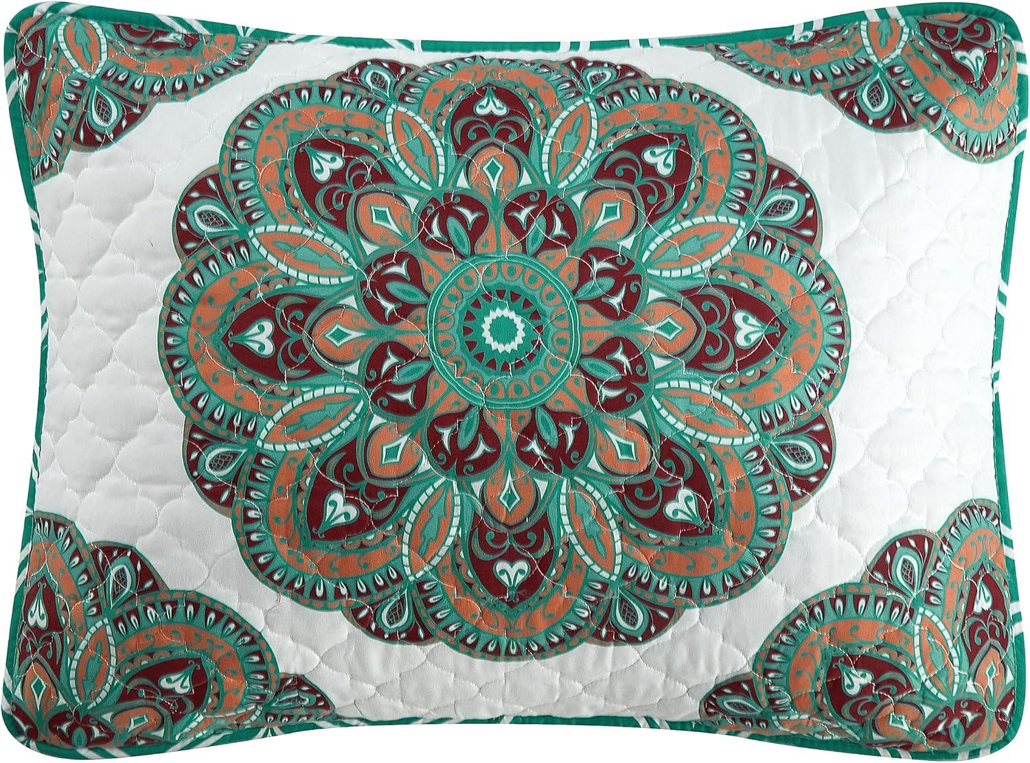 Durnik King White and Teal Reversible Quilt Set