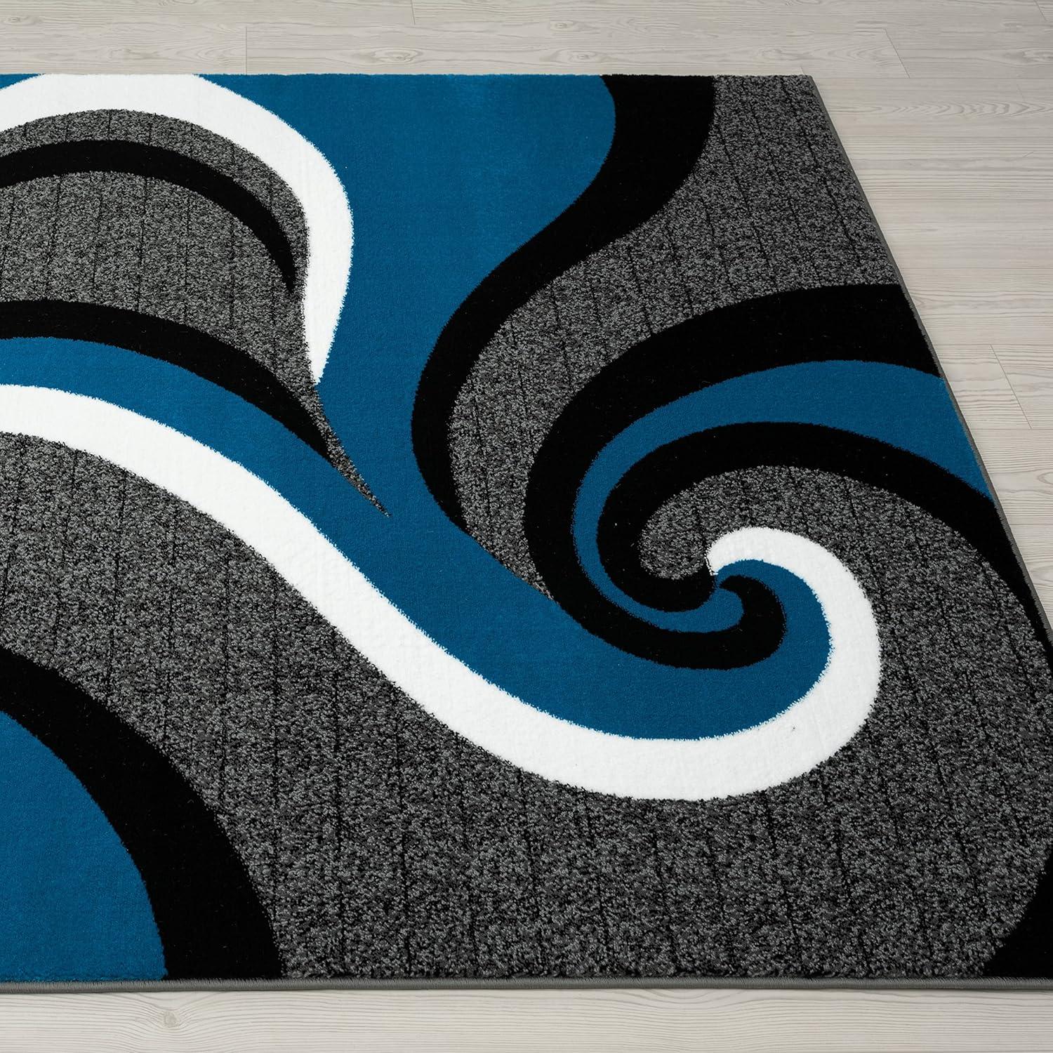 Luxe Weavers Contemporary Abstract Geometric Swirl Area Rug, Turquoise 4x5