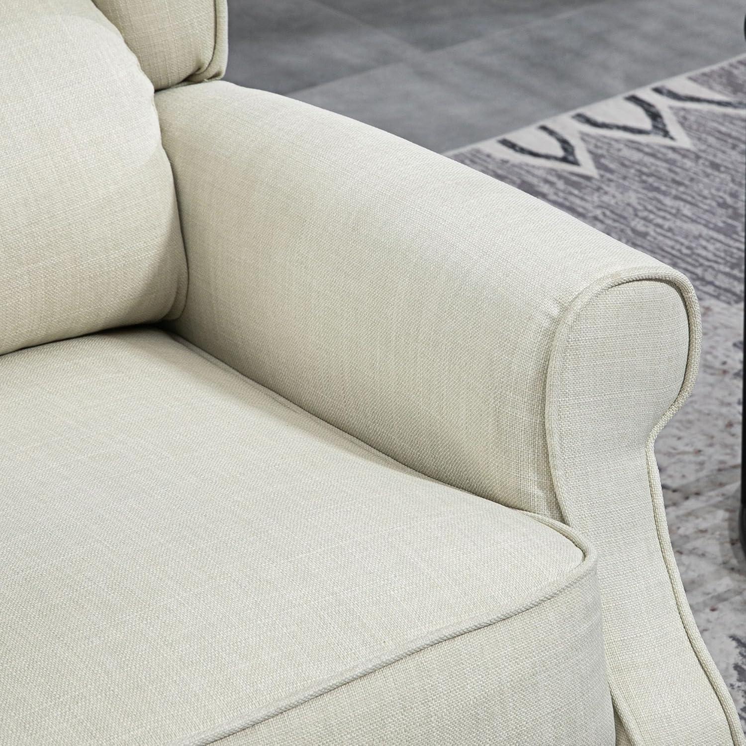 HOMCOM Vibration Massage Recliner Chair for Living Room with Heat, Wingback Single Sofa, Modern Linen Fabric Push Back Reclining Chair with Footrest, Side Pocket, Beige