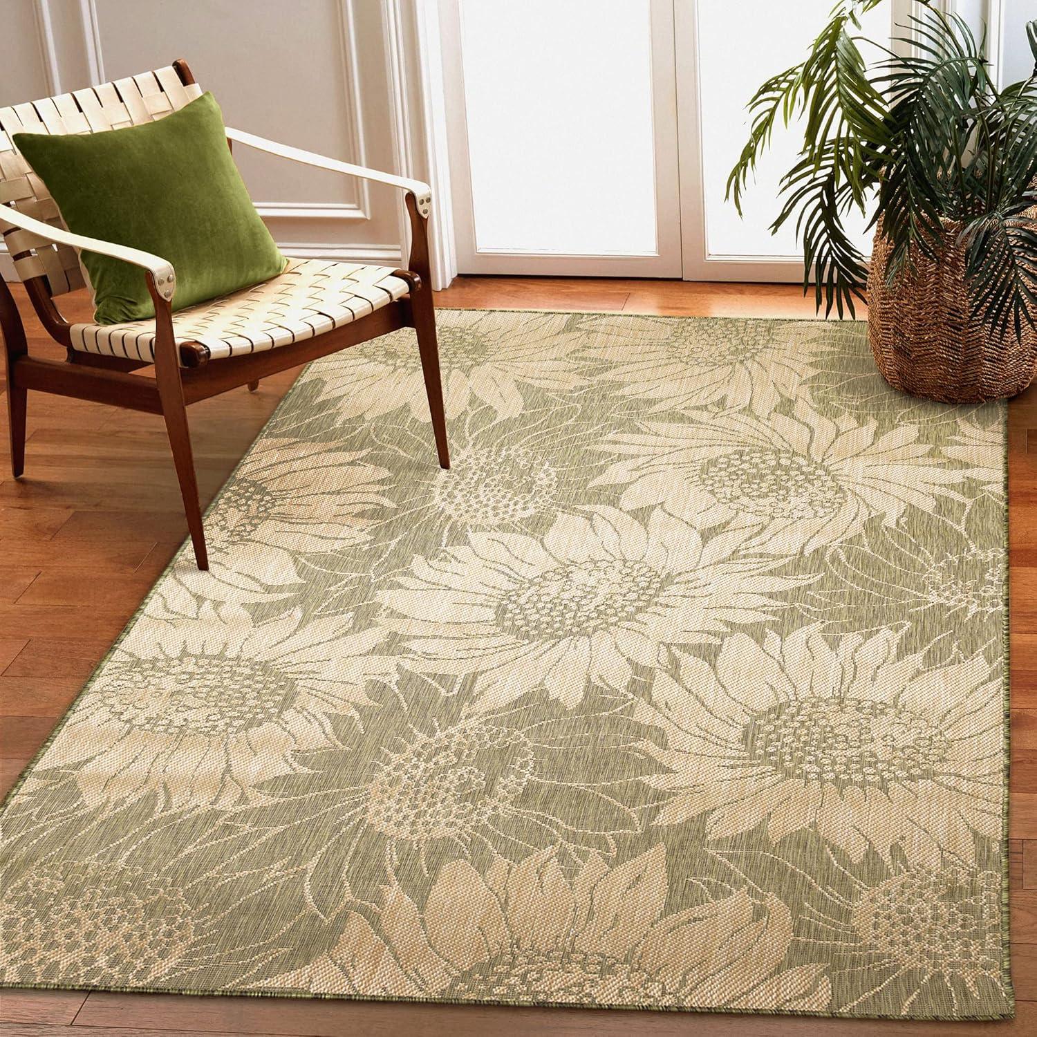 Liora Manne Carmel Sunflower Field Indoor/Outdoor Rug Green 3'3" x 4'11"