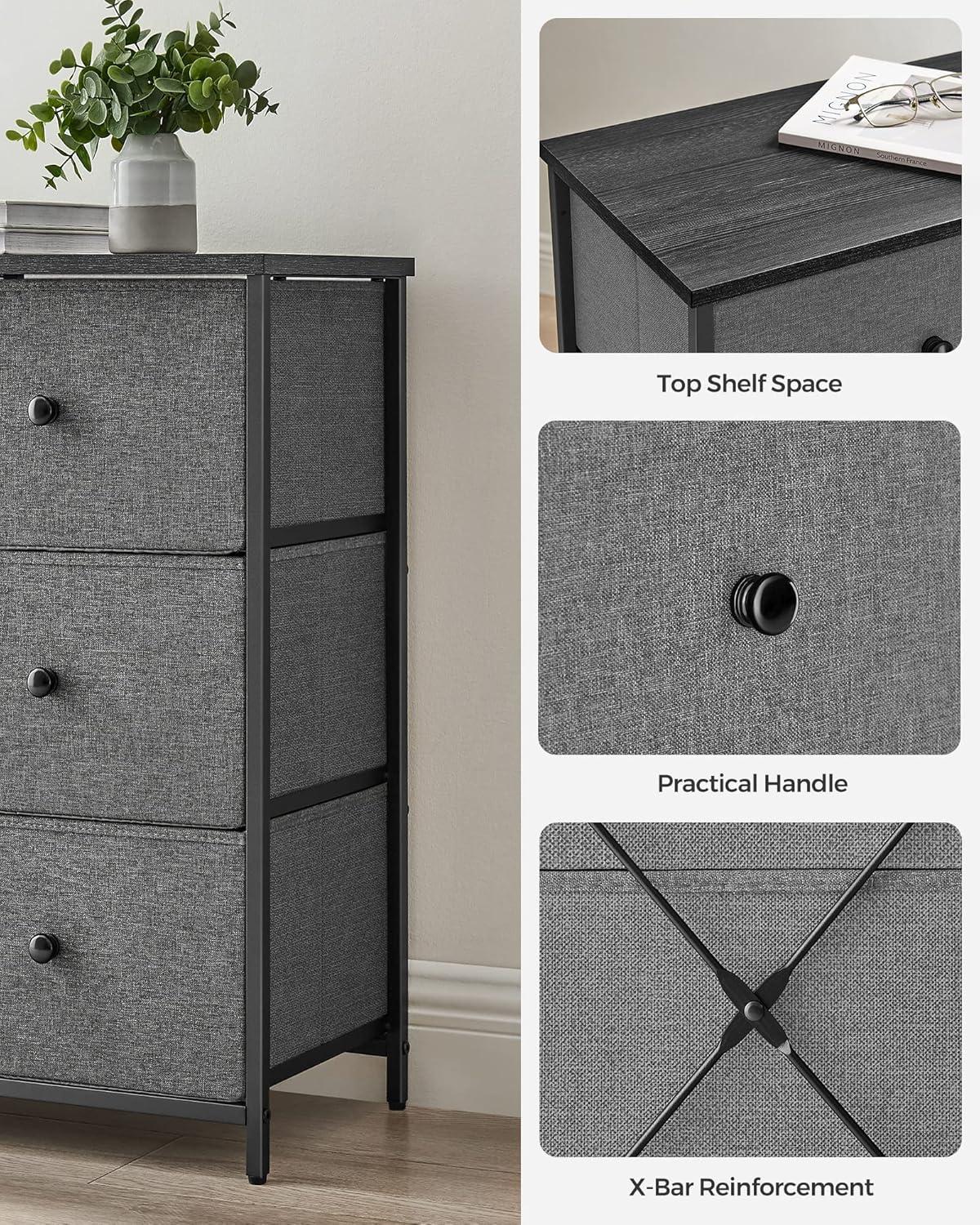 SONGMICS Dresser for Bedroom Clothes Organizer Storage Unit with 5 Fabric Drawers Wooden Front and Top Metal Frame Black