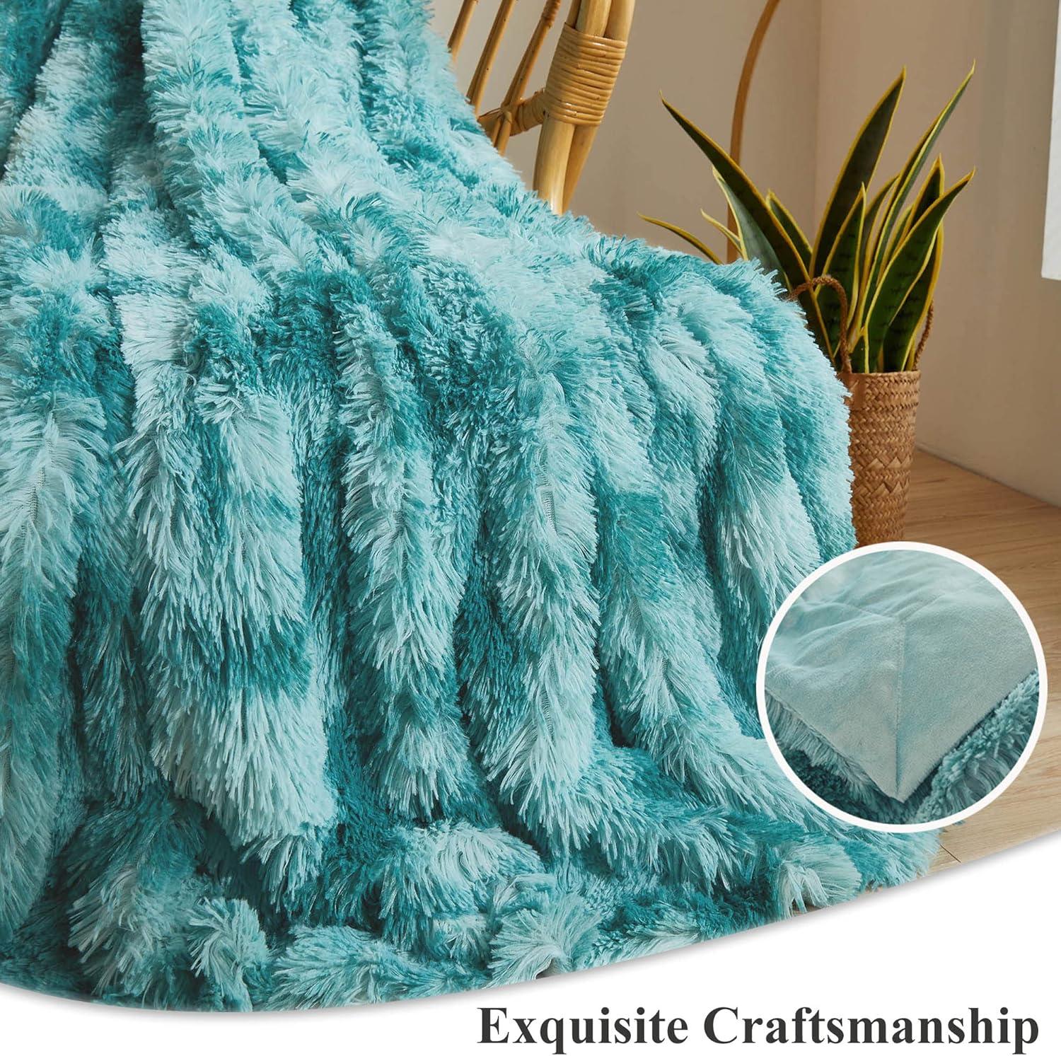 PAVILIA Tie-Dye Faux Fur Throw Blanket, Furry Fuzzy Fluffy Shaggy Plush Warm Reversible Thick for Bed Couch Sofa