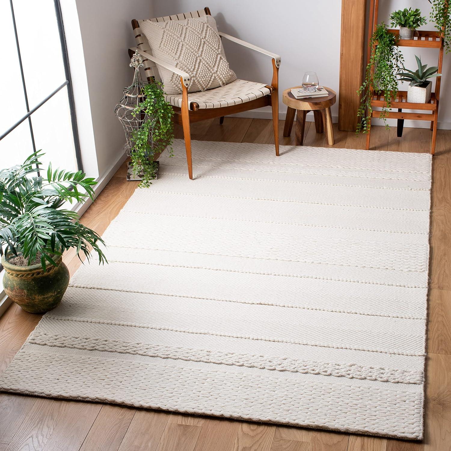 SAFAVIEH Natura Avery Solid Striped Braided Wool Area Rug, Natural, 9' x 12'