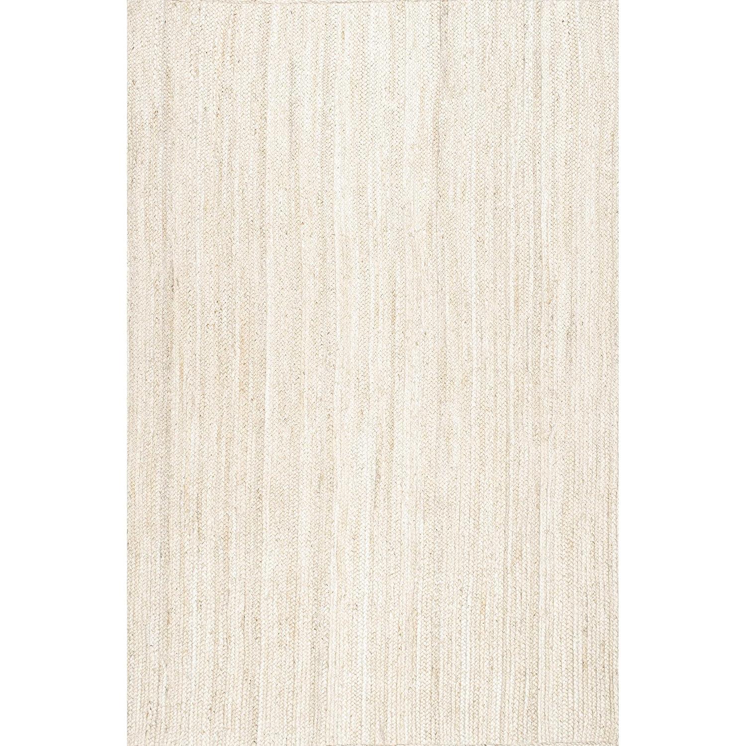 Nuloom 6x9 Rigo Jute Hand Woven Indoor Area Rug, Off White, Solid Farmhouse Design, Natural Fiber Bedroom, Living Room, Kitchen,