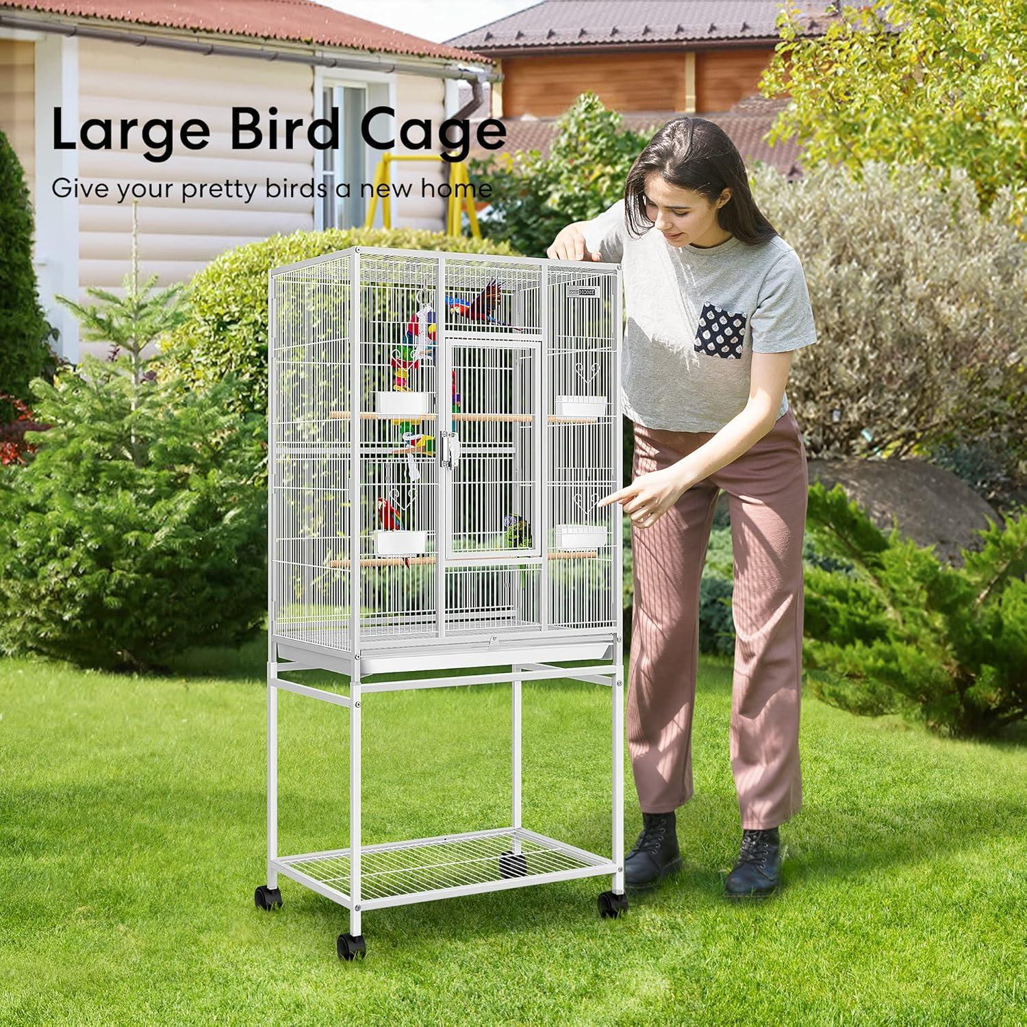 VIVOHOME 54 Inch White Wrought Iron Bird Cage with Rolling Stand