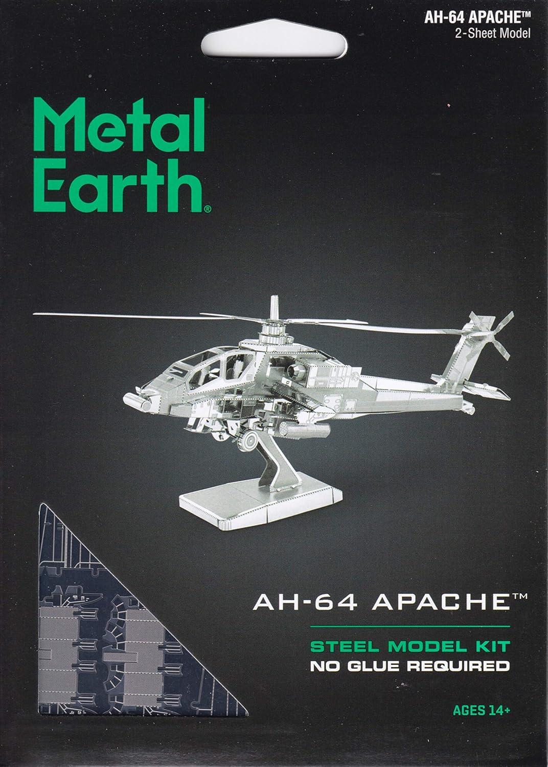 Fascinations 9009012 Metal Earth Metal 3D AH-64 Apache Airplane Model Kit, Silver