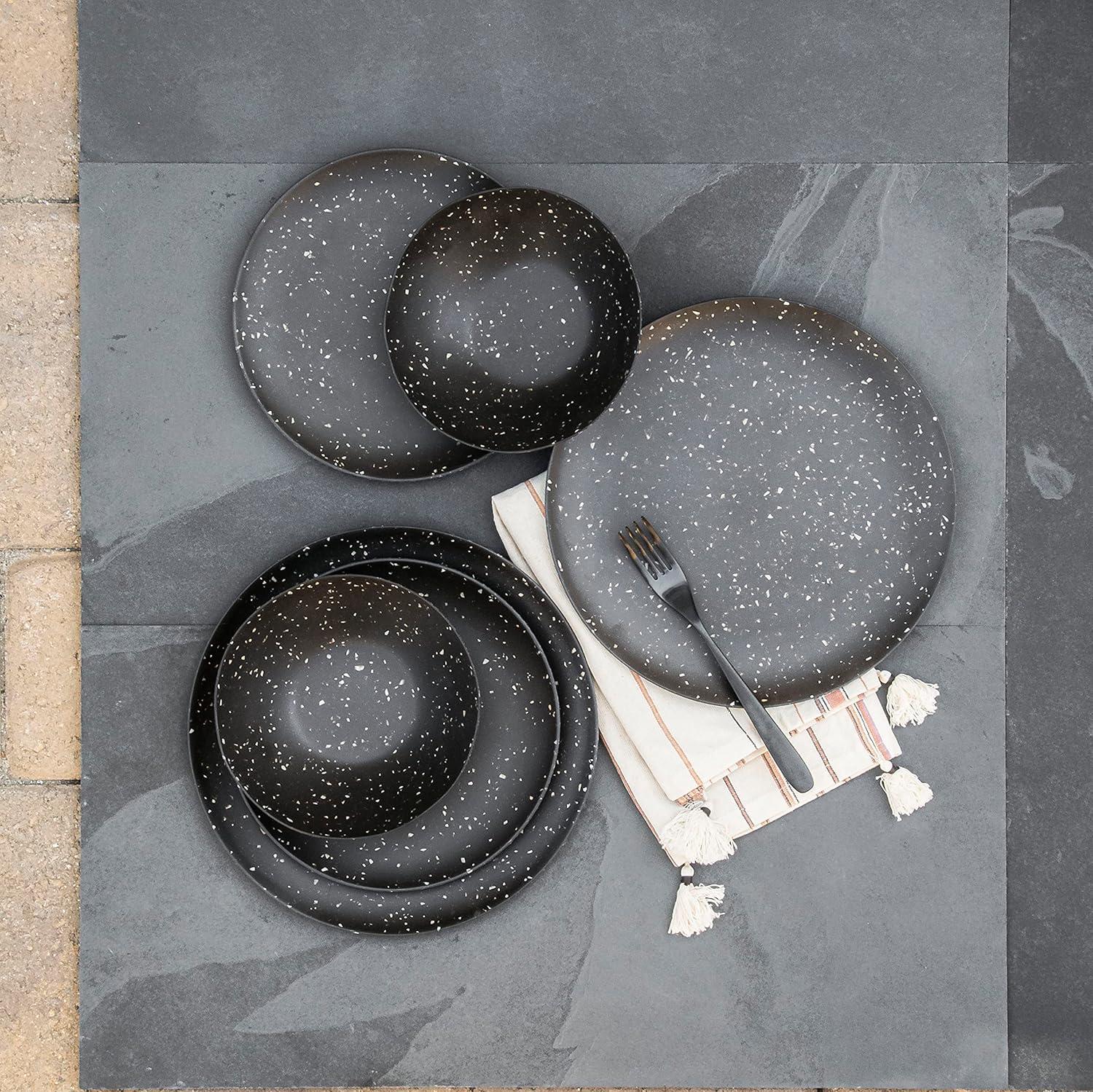 Orion Black Speckled Melamine Dinner Plates, 10.5" Set of 6