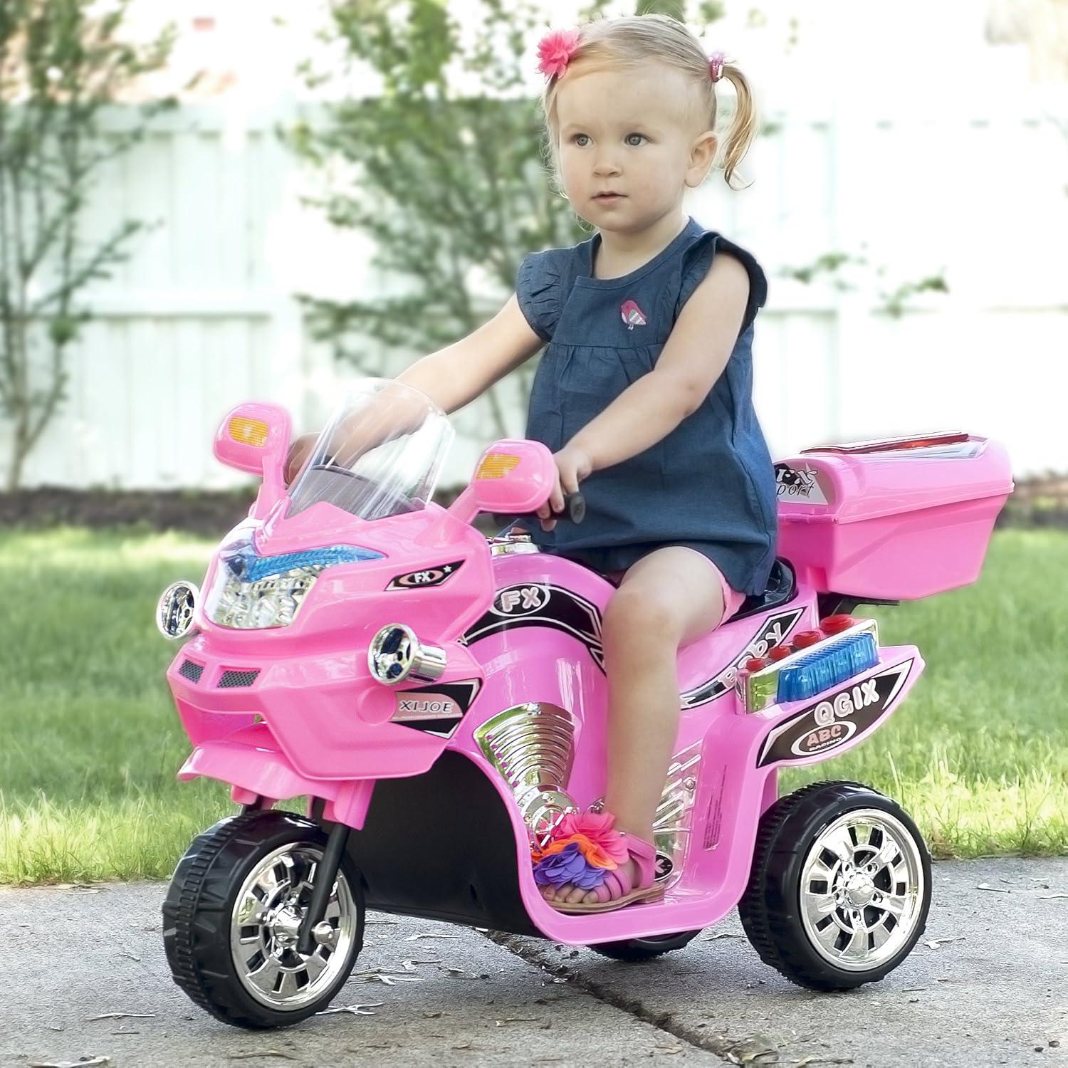 Pink 6-Volt 3-Wheel Electric Motorcycle for Kids