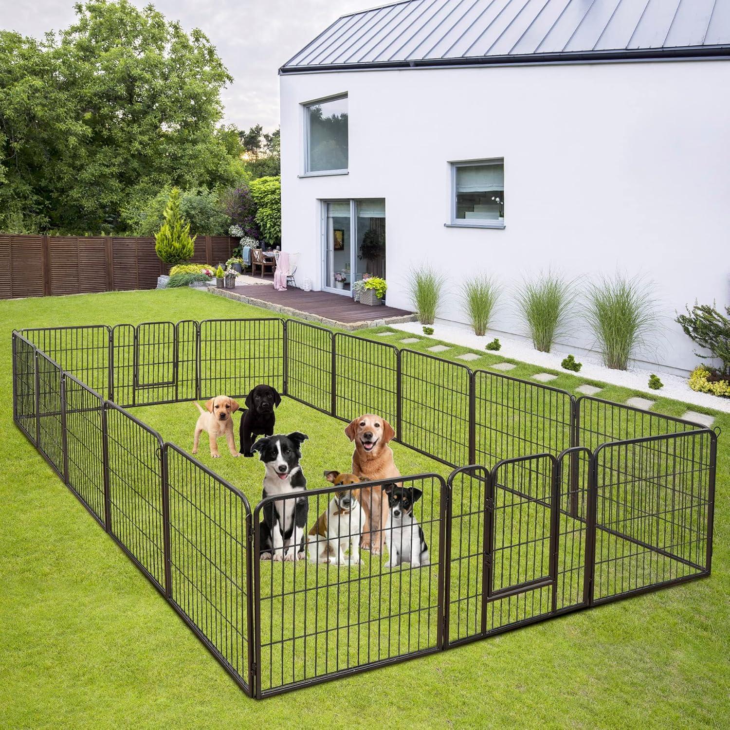 FDW Dog Playpen Pet Dog Fence 32" Height 16 Panels Metal Dog Pen Outdoor Exercise Pen with Doors for Large/Medium /Small Dogs Camping,Yard