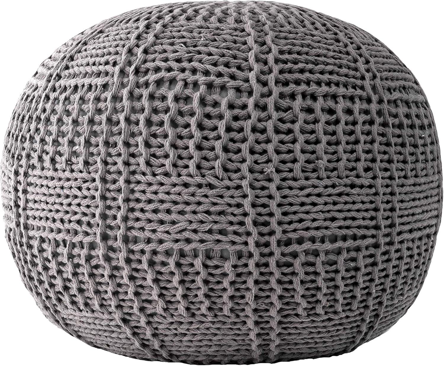 nuLOOM Berlin Casual Knitted Filled Ottoman Pouf, 14" H x 20" W x 20" D, Gray