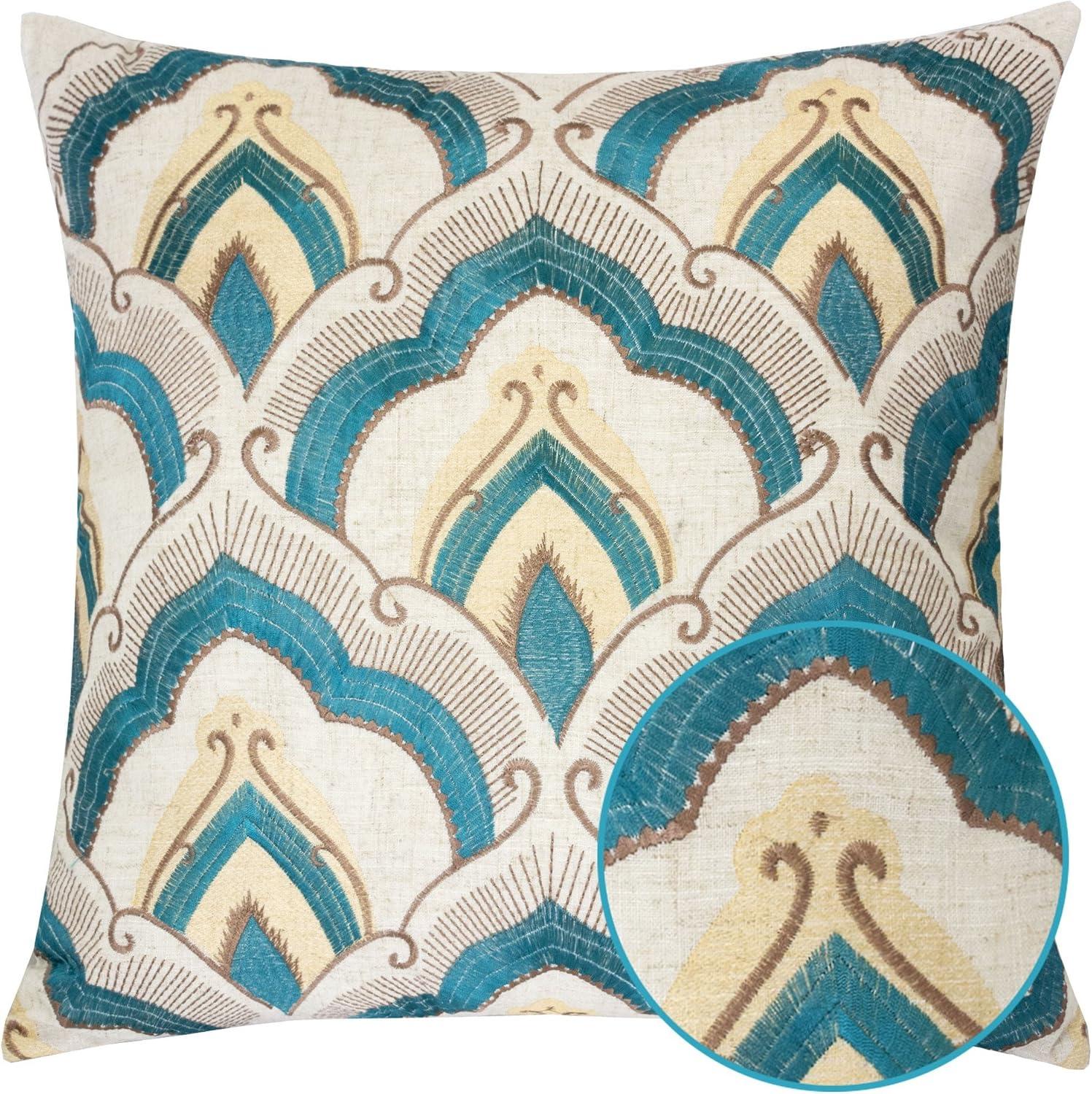 Plush Modern Embroidered 20" Square Polyester Throw Pillow