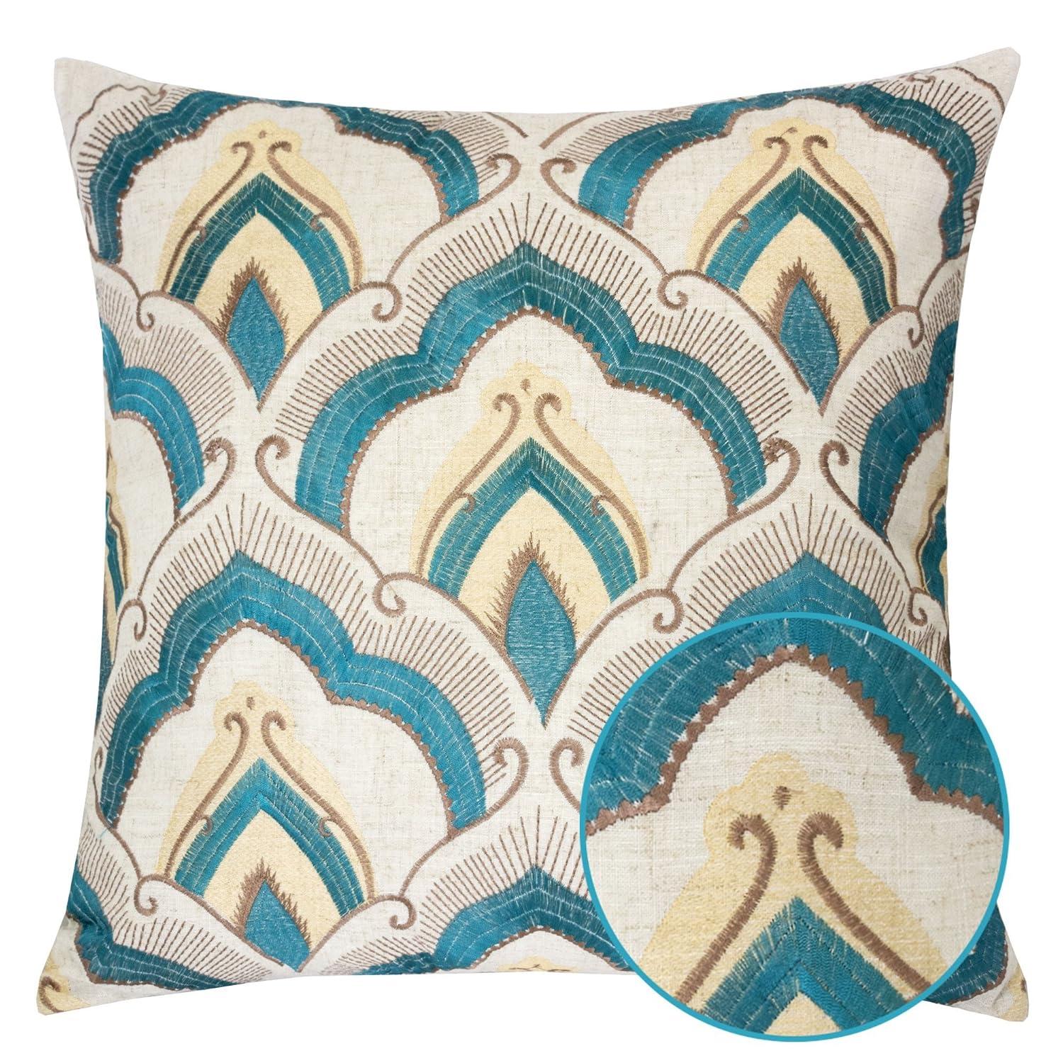 Homey Cozy Amy 20" Square Embroidery Fabric Decorative Throw Pillow in Natural