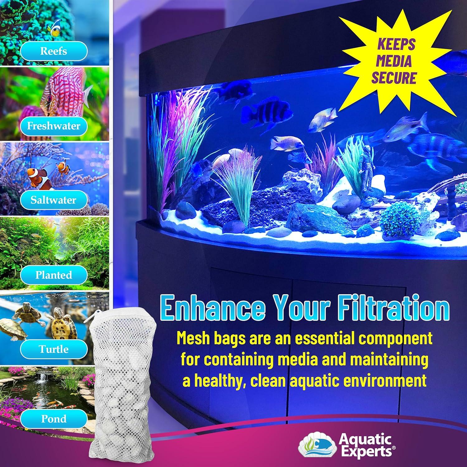 Aquatic Experts - Durable MaxFlow Mesh Media Filter Bags with Zipper for Large Filter Media 4 Pack, 4 pack, 5" x 9"