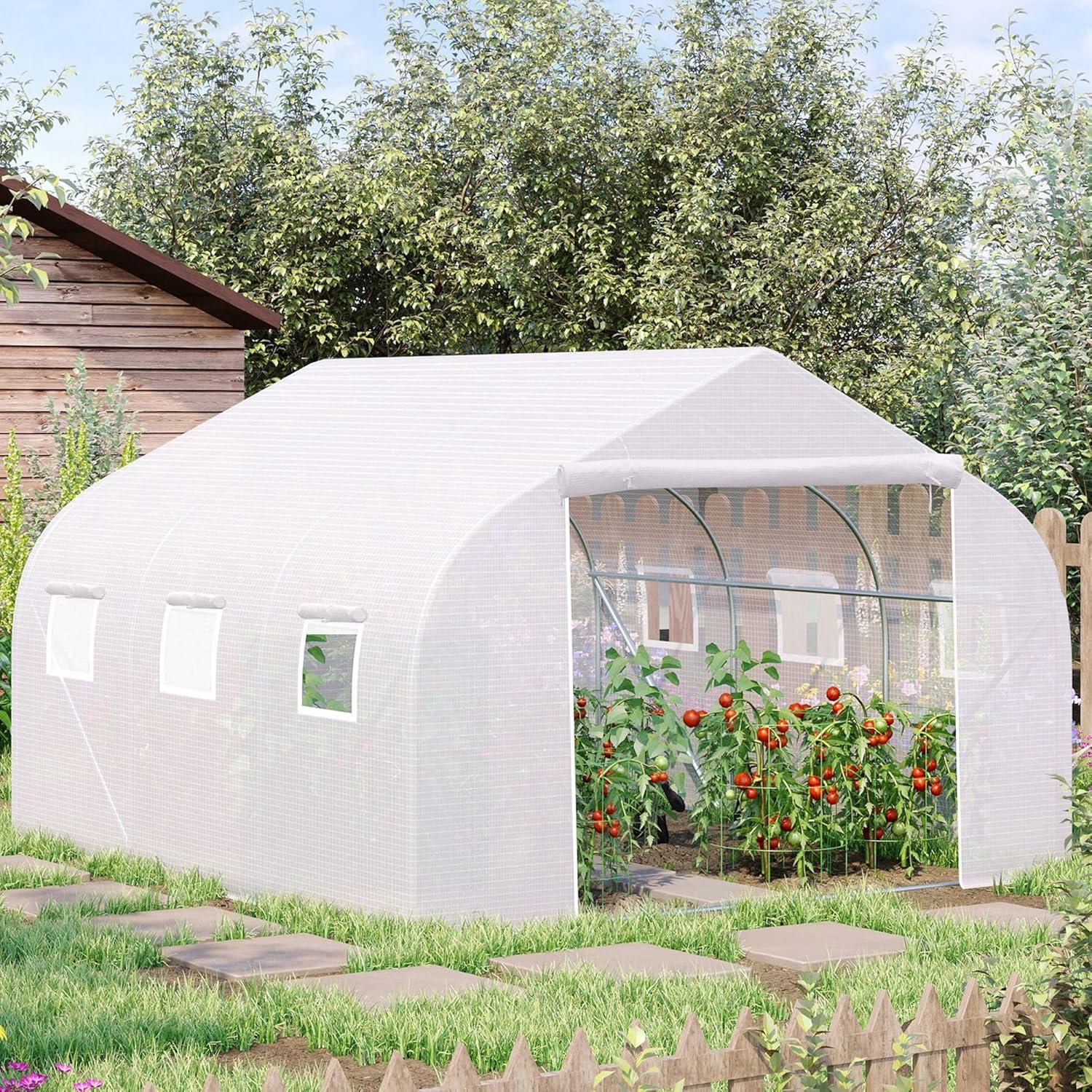 11.5' x 10' White Outdoor Walk-In Greenhouse with Steel Frame