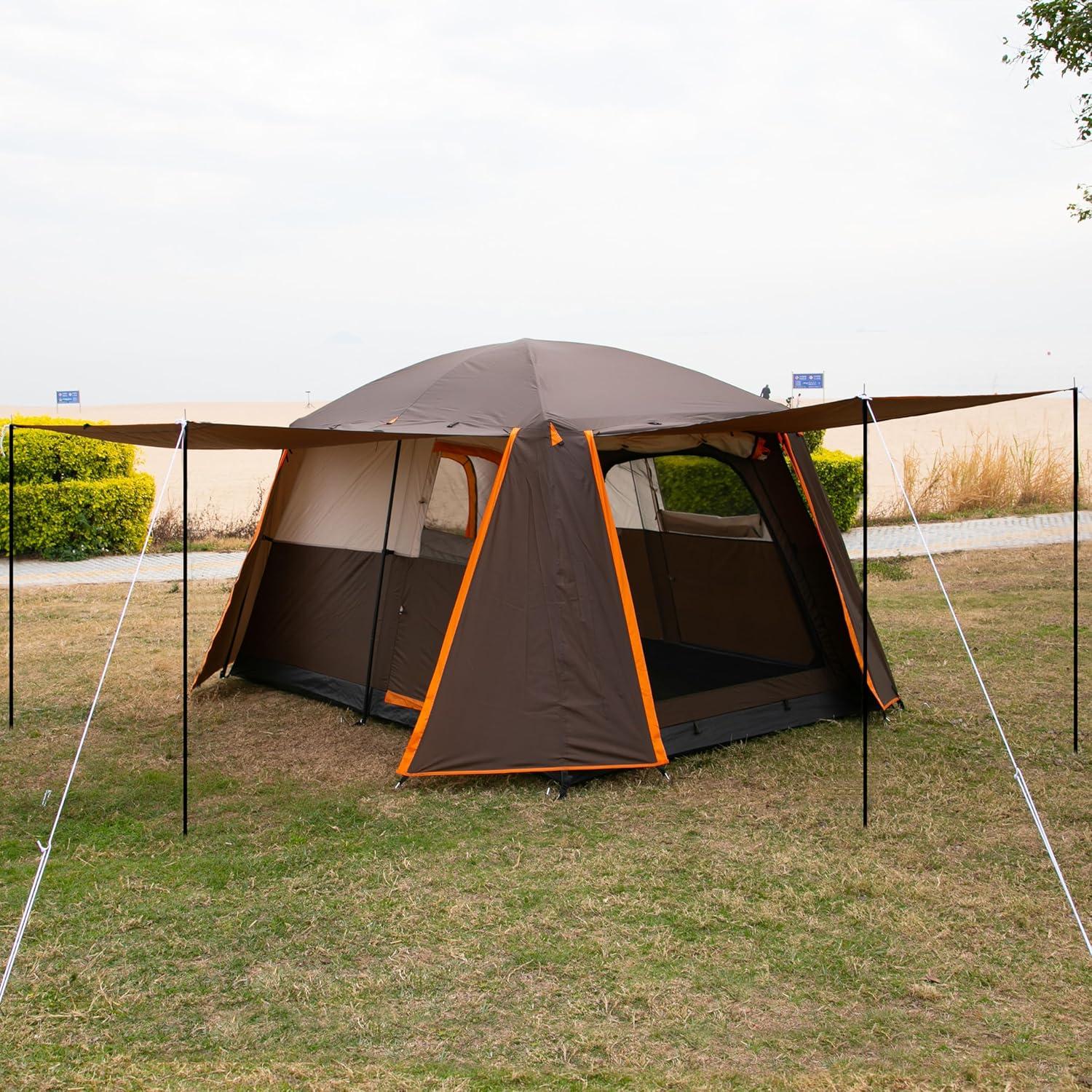 Large Gray and Orange Waterproof 6-Person Cabin Tent