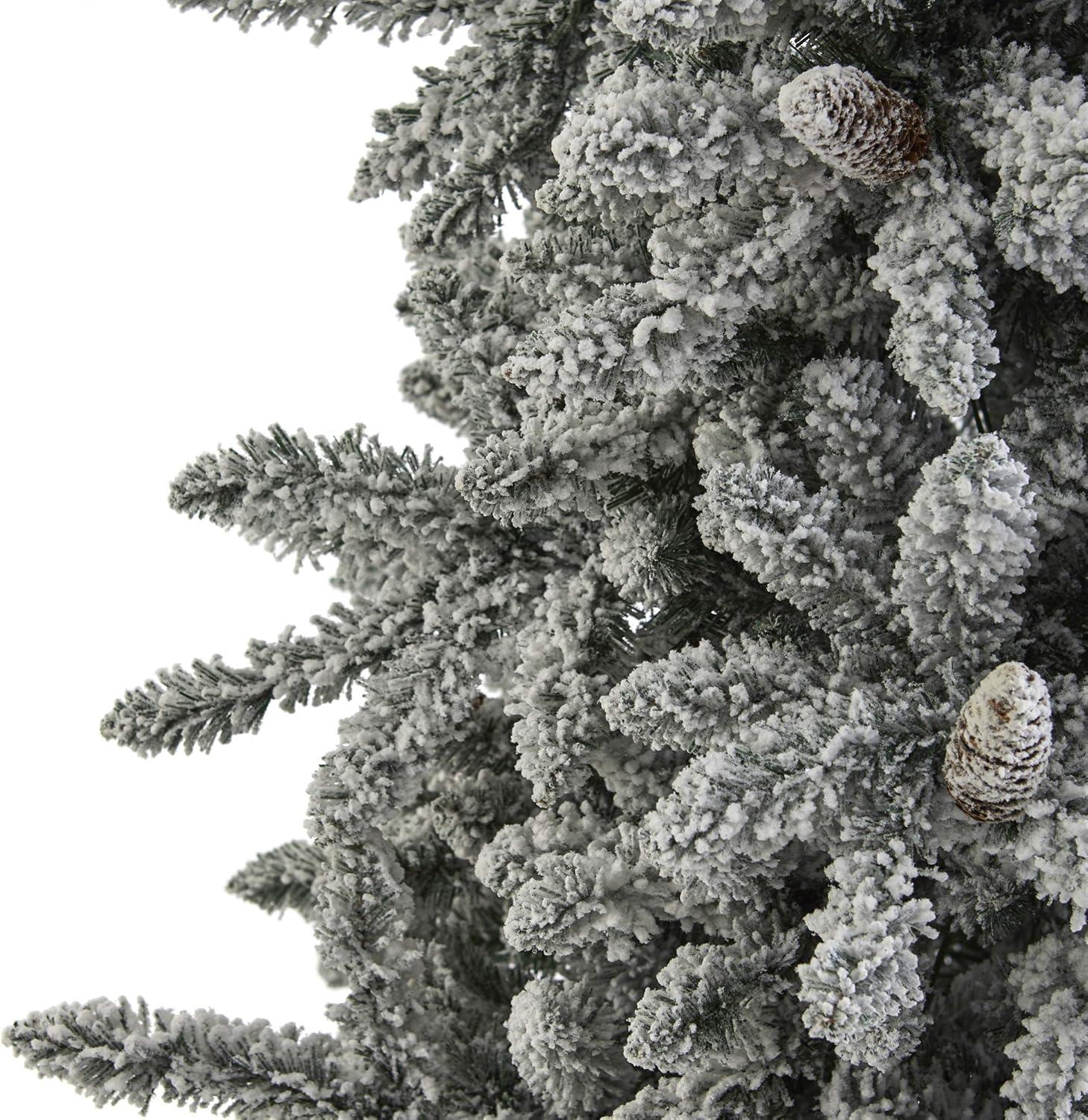 Nearly Natural Pre-Lit LED Flocked Livingston Fir Artificial Christmas Tree with Pinecones Clear Lights